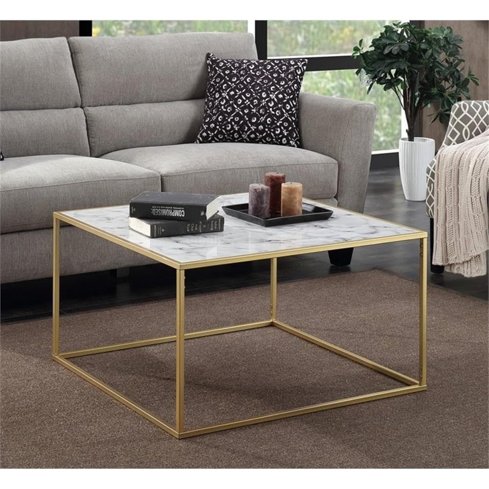 Pemberly Row Square Faux Marble Coffee Table - Modern Living Room Furniture for Small Spaces, Home Decor Centerpiece for Apartments & Condos