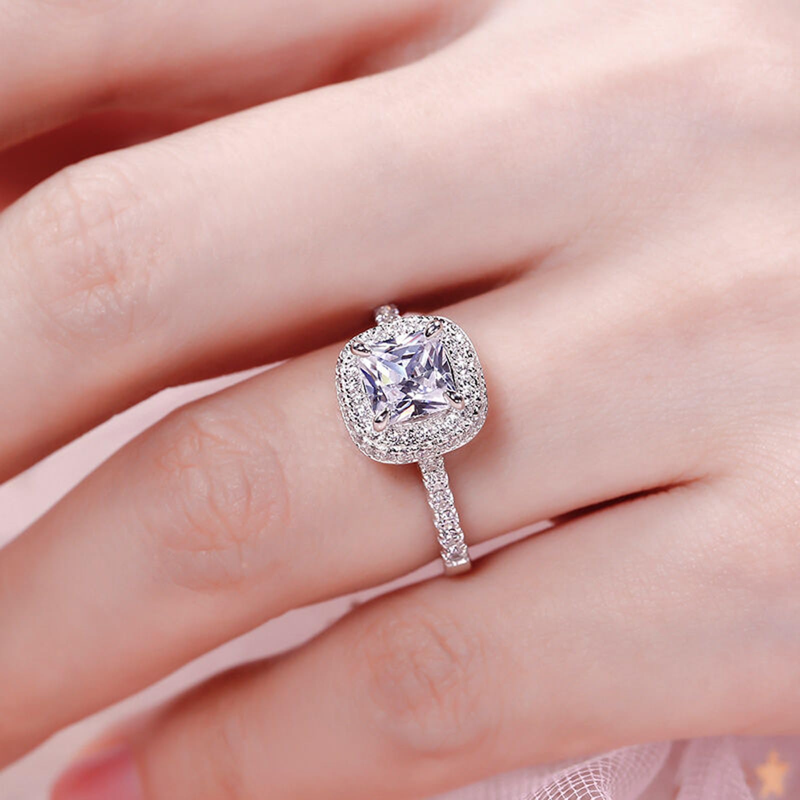 Jeulia 3 Carat Double Halo Engagement Ring - 925 Sterling Silver Cubic Zirconia Cushion Cut Wedding Band for Women, Anniversary Promise Ring with Romantic Jewelry Box | Perfect for Proposals, Weddings, Anniversaries & Valentine's Day Gifts