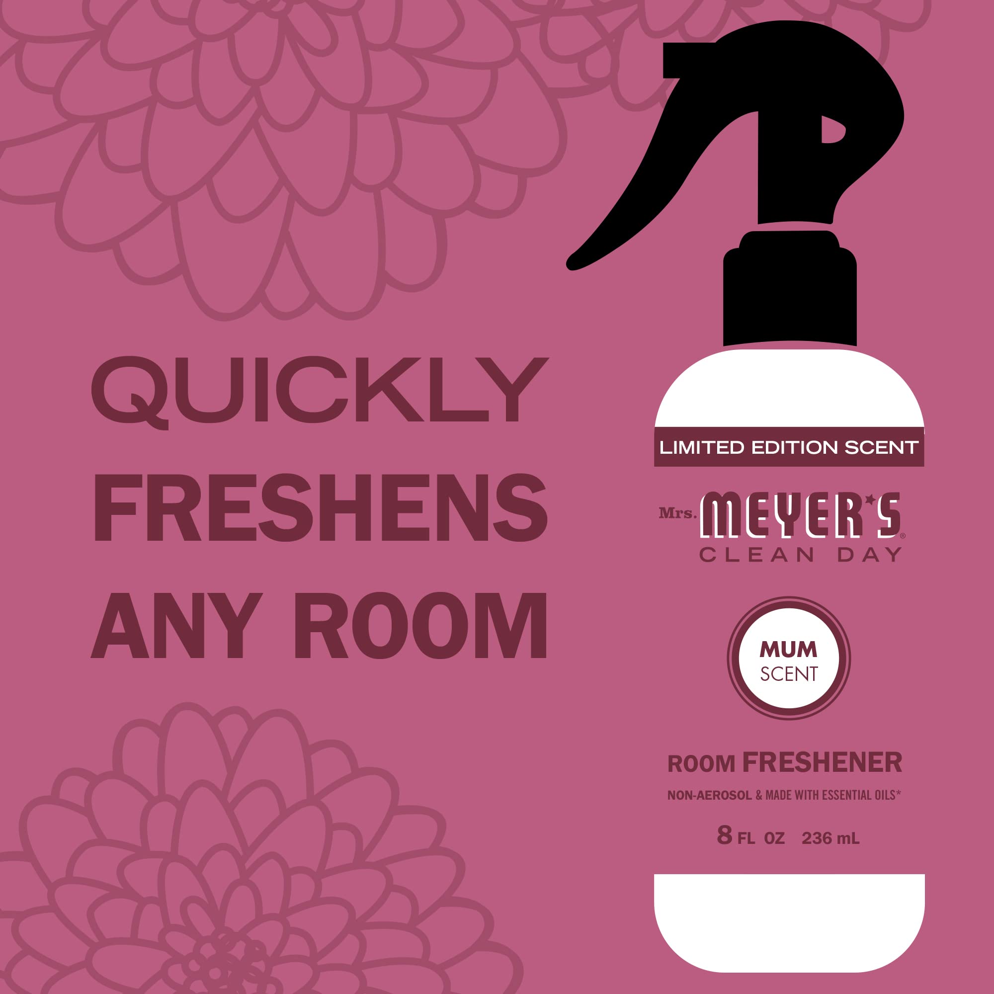 Mrs. Meyer's Clean Day Air Freshener Spray - Non-Aerosol Essential Oil Infused Room Spray, Mum Scent, 8 fl oz | Natural Home & Office Odor Eliminator for Bathroom, Kitchen & Living Spaces