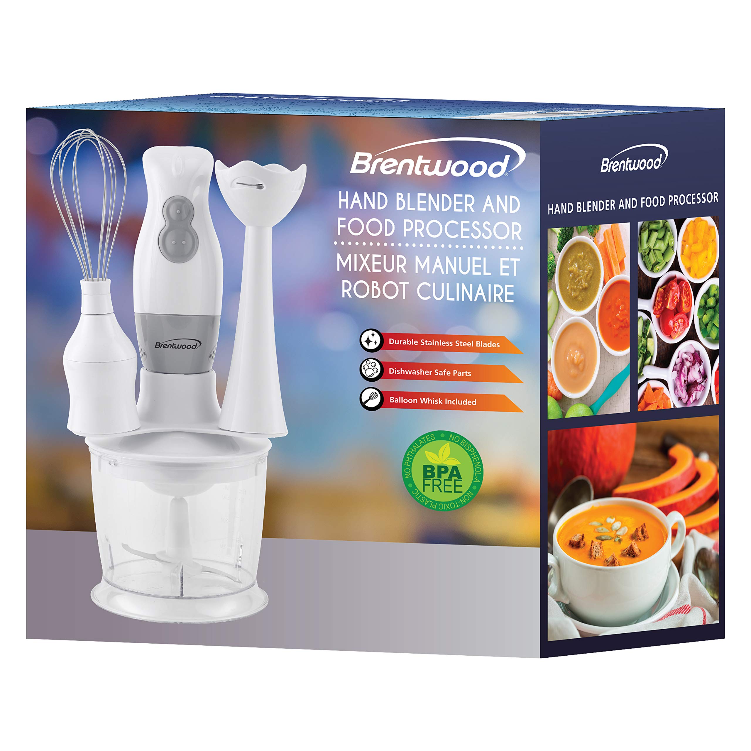 2-Speed Hand Blender with Food Processor & Whisk Attachment - Powerful 300W Immersion Blender for Smoothies, Soups, Baby Food - White Kitchen Electric Mixer (Ideal for Cooking, Baking & Meal Prep)