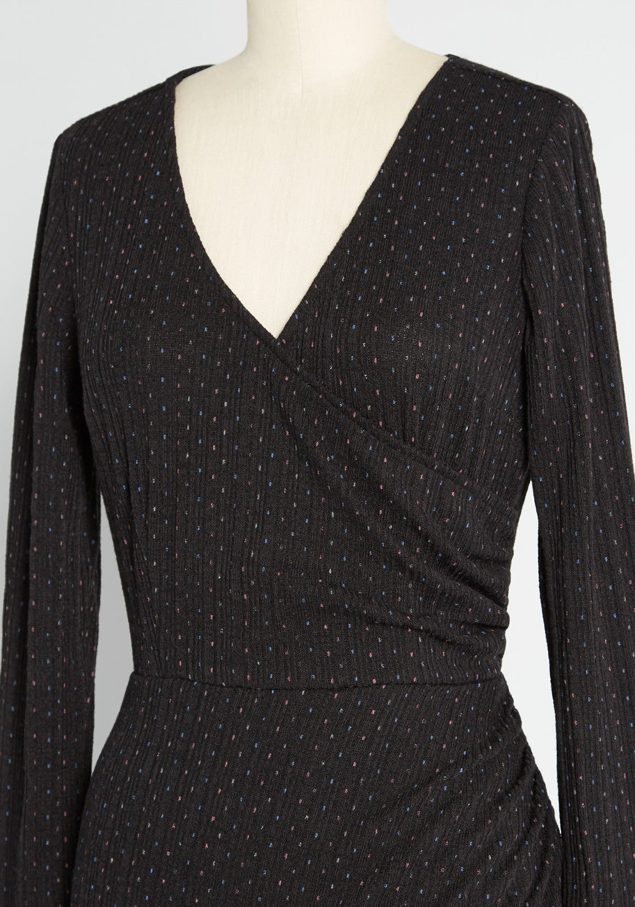 Stylish Knit Faux Wrap Dress for Women - Elegant & Comfortable Casual Wear - Perfect for Office, Date Night & Holiday Outfits