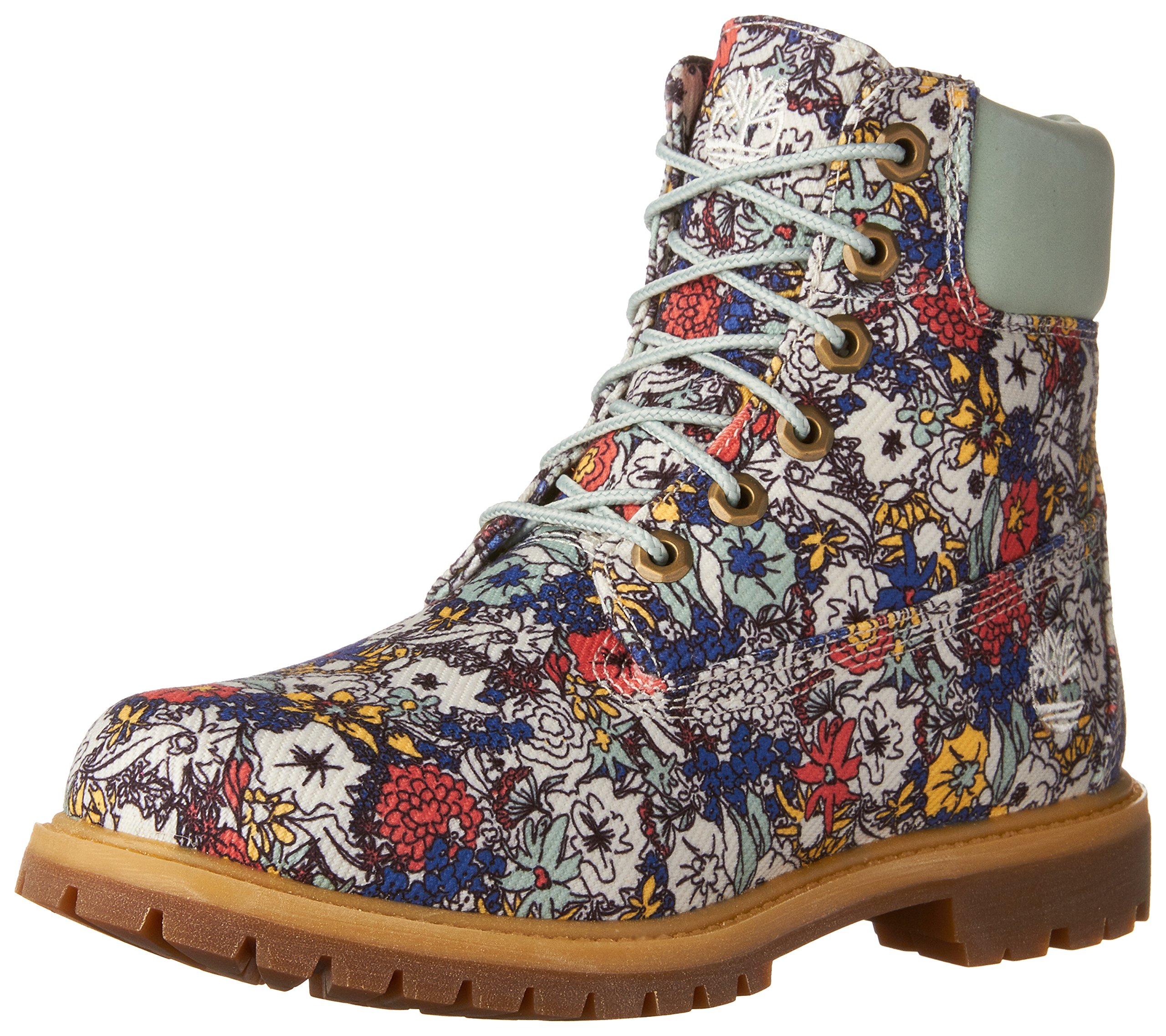 TIMBERLAND Women's 6-Inch Premium Fabric Boots - Light Green Floral Canvas, Size 7.5 | Waterproof Hiking & Outdoor Fashion Boots for Women