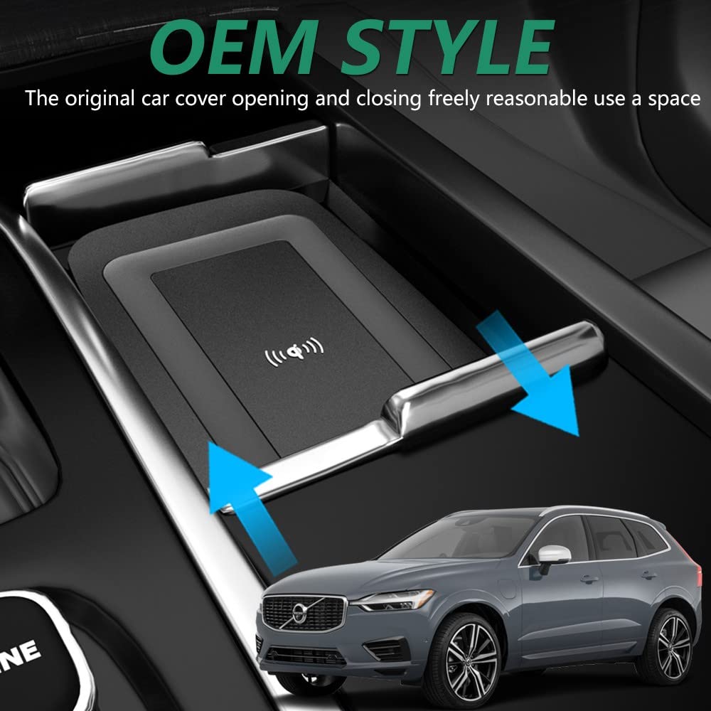 15W Fast Wireless Charger for Volvo XC90 XC60 S90 S60 V90 V60 (2017-2022 Models) - Qi-Certified Car Phone Charging Pad with LED Indicator, Perfect Center Console Accessory & Gift for Volvo Owners - Ideal for Commuting, Road Trips and Daily Driving