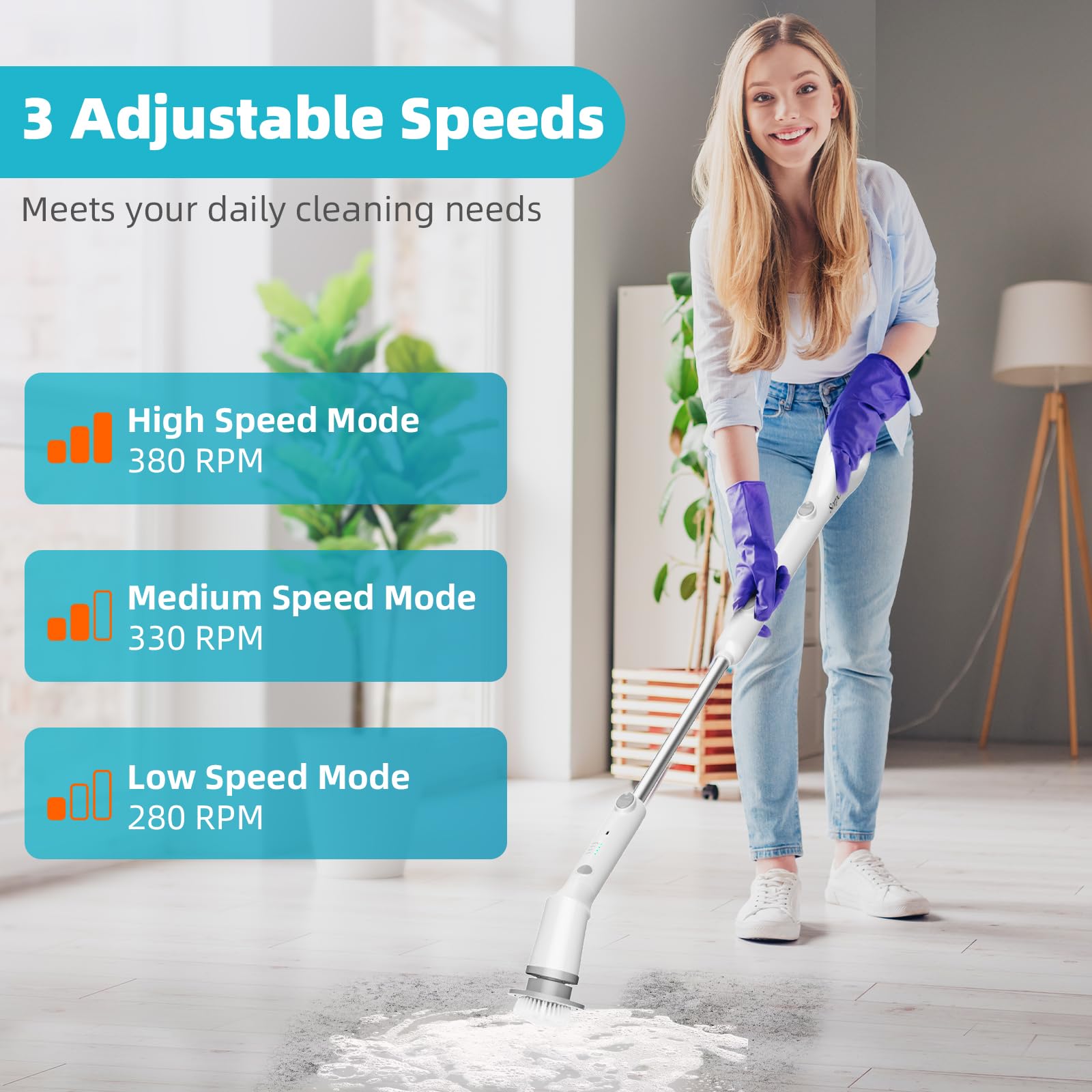 2024 Cordless Electric Spin Scrubber - 7 Replaceable Brush Heads, 3-Speed Adjustable, Detachable Long Handle & IPX7 Waterproof - Perfect for Bathroom, Tub, Tile, Floor, Window Cleaning