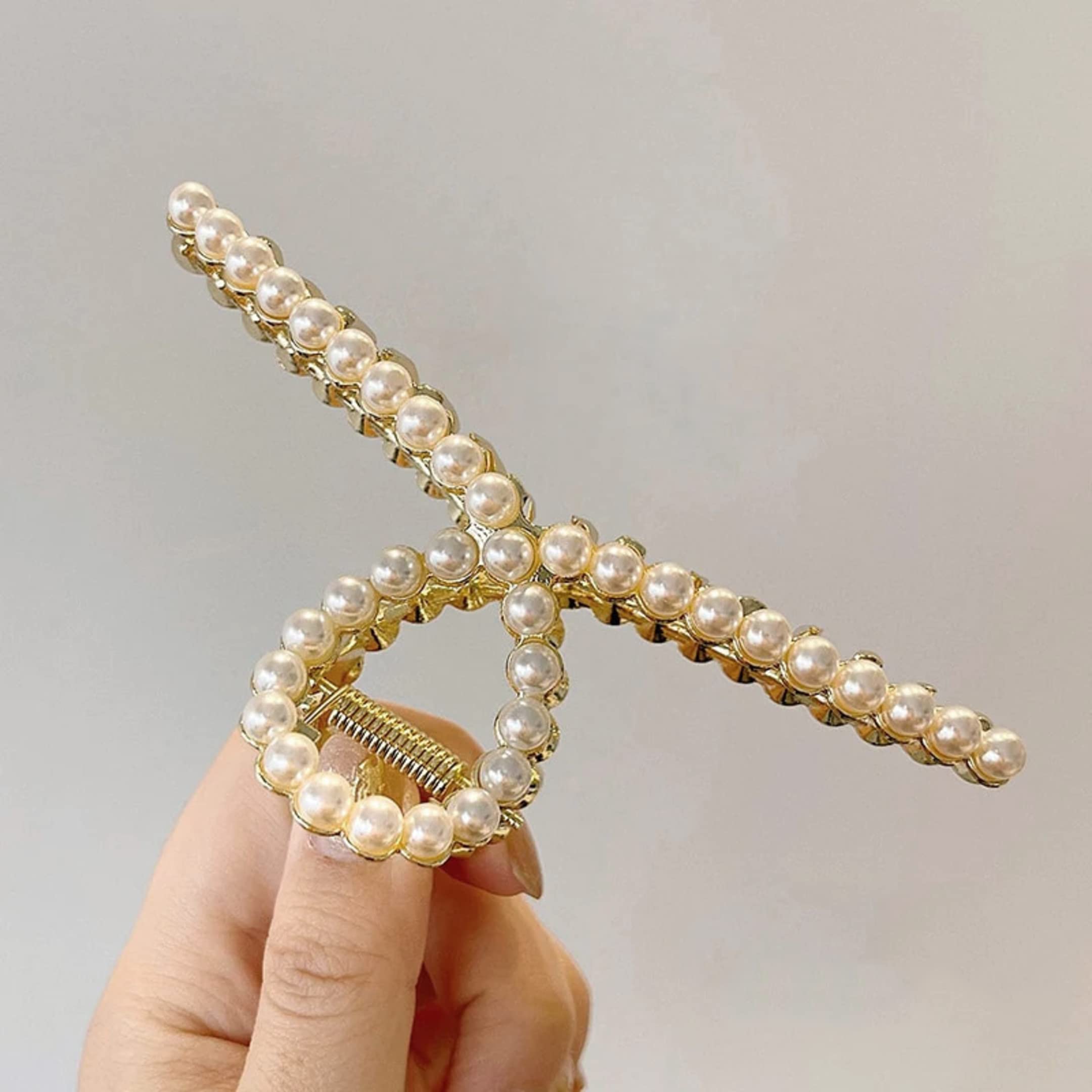 BellaStella Korean Style Large Pearl Hair Clutch Clip - Elegant Hair Accessories for Women & Girls (1 Pack) - Perfect for Weddings, Parties & Everyday Styling
