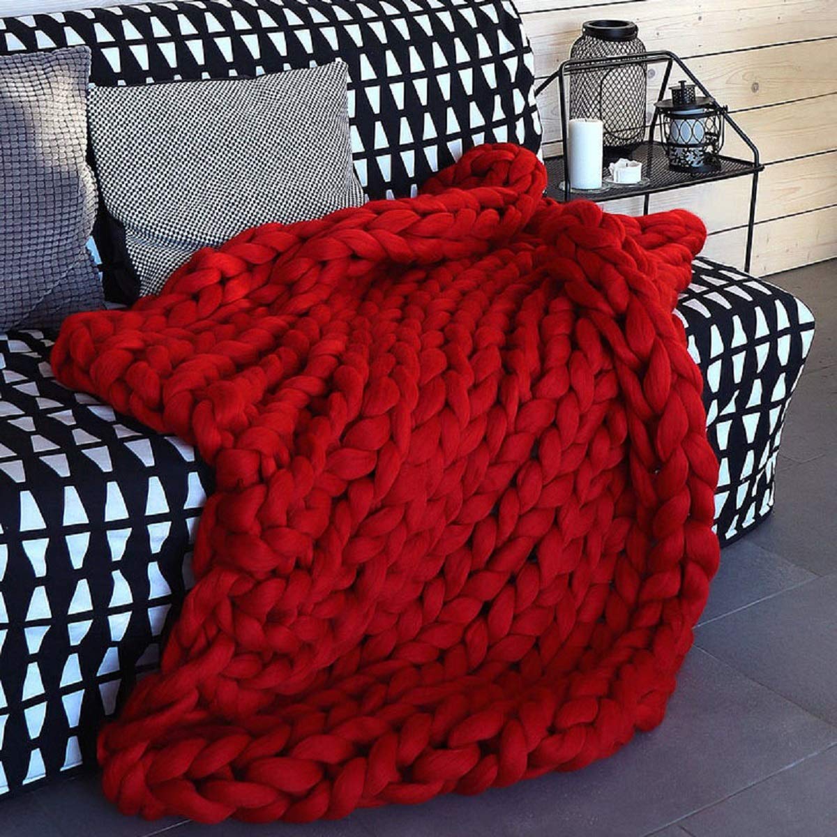 VIYEAR Merino Wool Large Chunky Knit Blanket - 47
