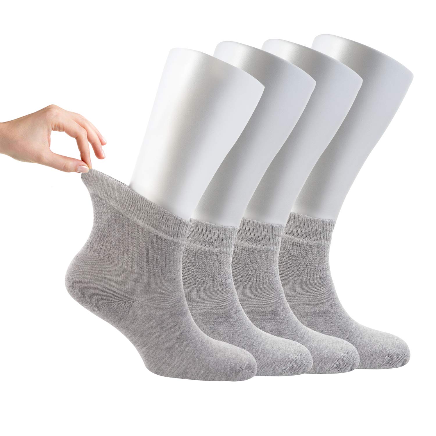 Diabetic Socks for Women - 4 Pairs Bamboo Ankle Socks with Seamless Toe & Non-Binding Top - Comfortable Loose Fit for Neuropathy & Circulation - Light Grey Size Large - Perfect for Daily Wear, Work & Relaxation