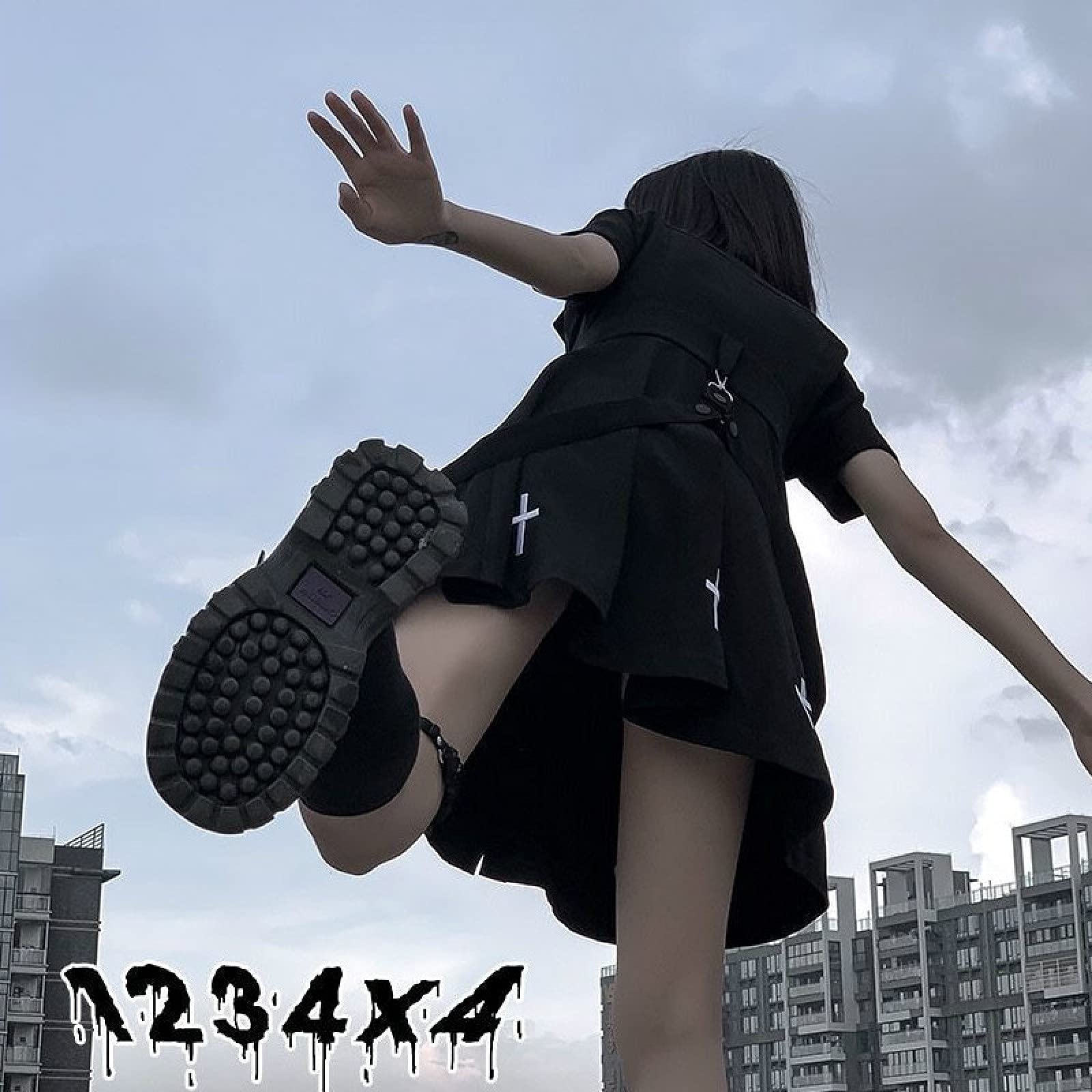 Gothic Punk Mini Dress for Women - Black Short Sleeve Harajuku Style Emo Shirt | Perfect for Summer Concerts, Mall Goth Fashion & Alternative Night Outfits