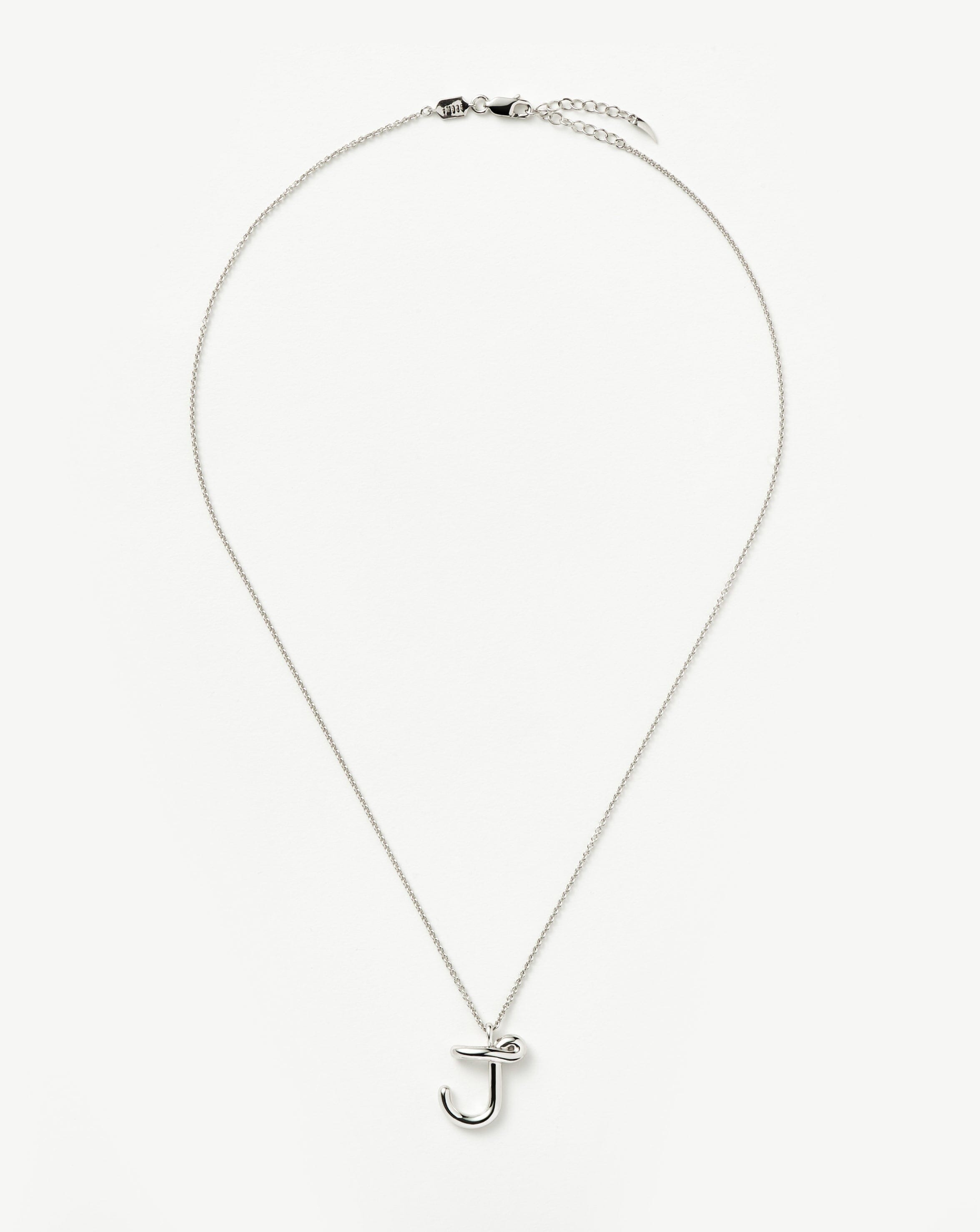 Personalized Sterling Silver Curly Molten Initial Pendant Necklace - Letter J Monogram Jewelry for Women | Perfect Gift for Birthday, Anniversary & Valentine's Day | Everyday Wear & Special Occasions