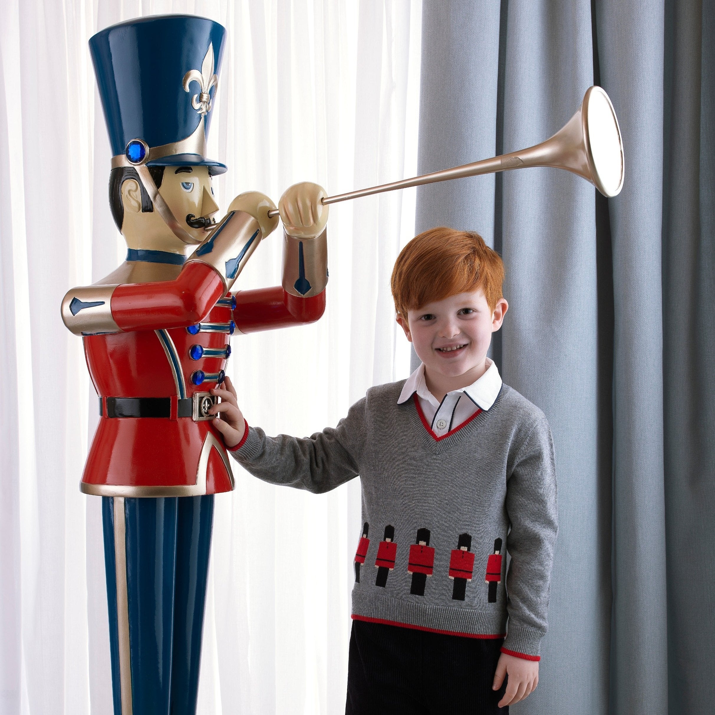 Boys' Soldier Intarsia V-Neck Sweater - Warm Knit Pullover for Kids - Perfect for School, Holidays & Family Photos