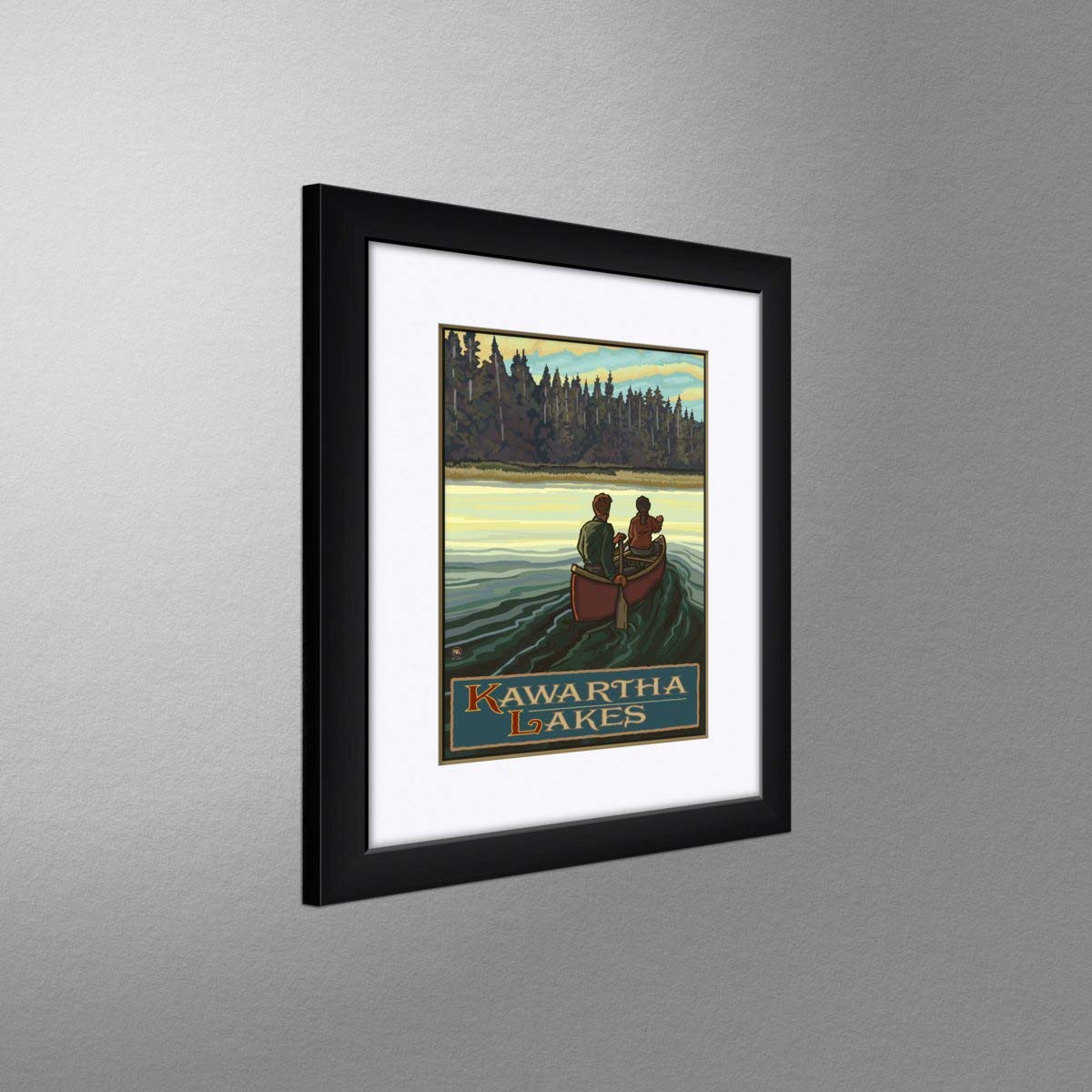 Paul A. Lanquist Framed Art Print - Kawartha Lakes Ontario Canada Forest Canoe Scene - 15x19 Inch Professionally Matted Wall Decor - Perfect for Living Room, Office or Cabin Decor