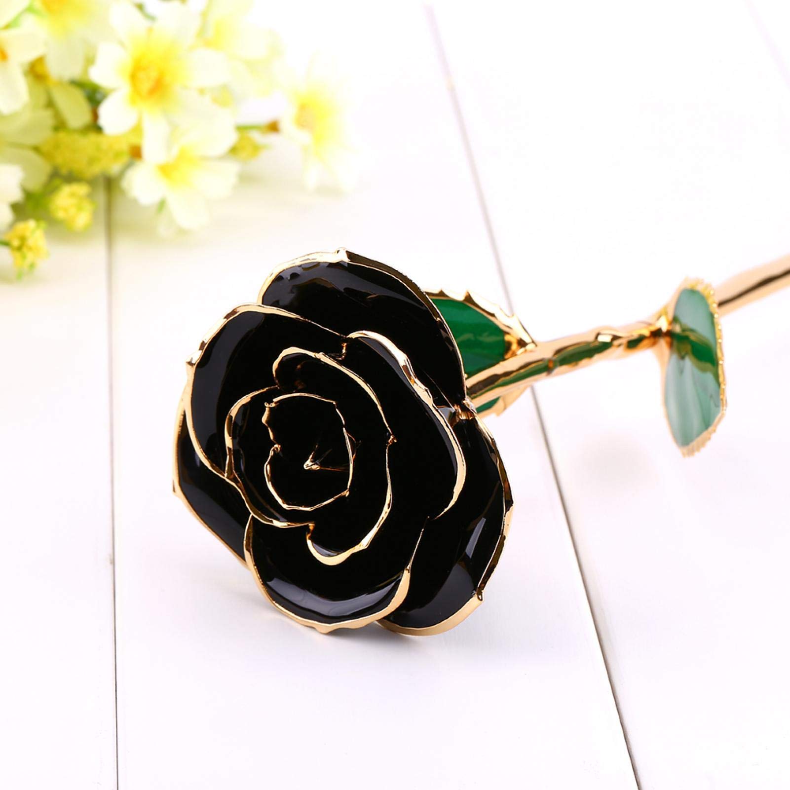24K Gold Dipped Black Rose - Eternal Love Long Stem Rose Gift for Anniversary, Wife, Mom, Grandma | Romantic Home Decor & Luxury Gift for Special Occasions