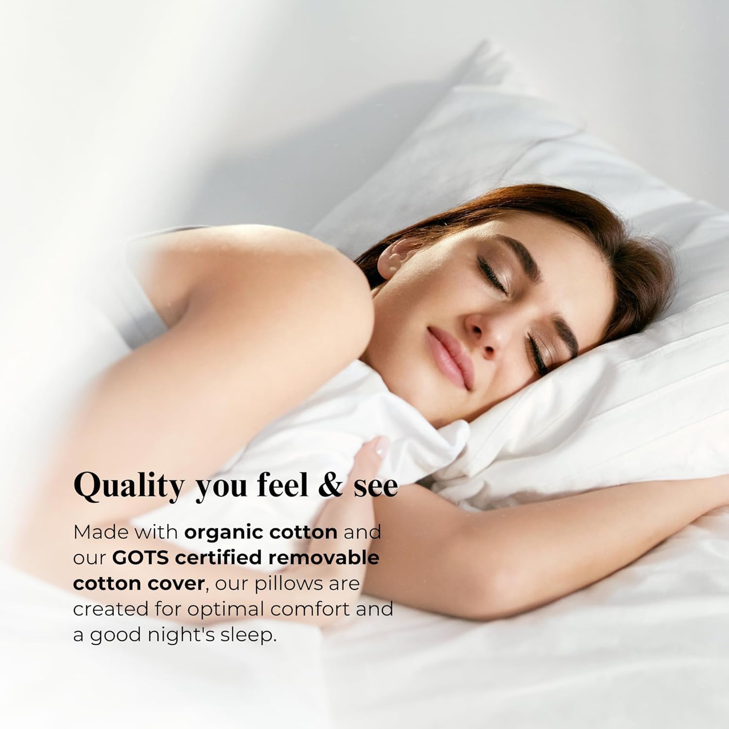GOTS Certified 100% Organic Cotton Pillows with Removable Cover - Queen Size 2-Pack for Neck Pain Relief & Head Support - Ideal for Side, Back & Stomach Sleepers | Perfect for Eco-Friendly Bedrooms & Allergy Sufferers