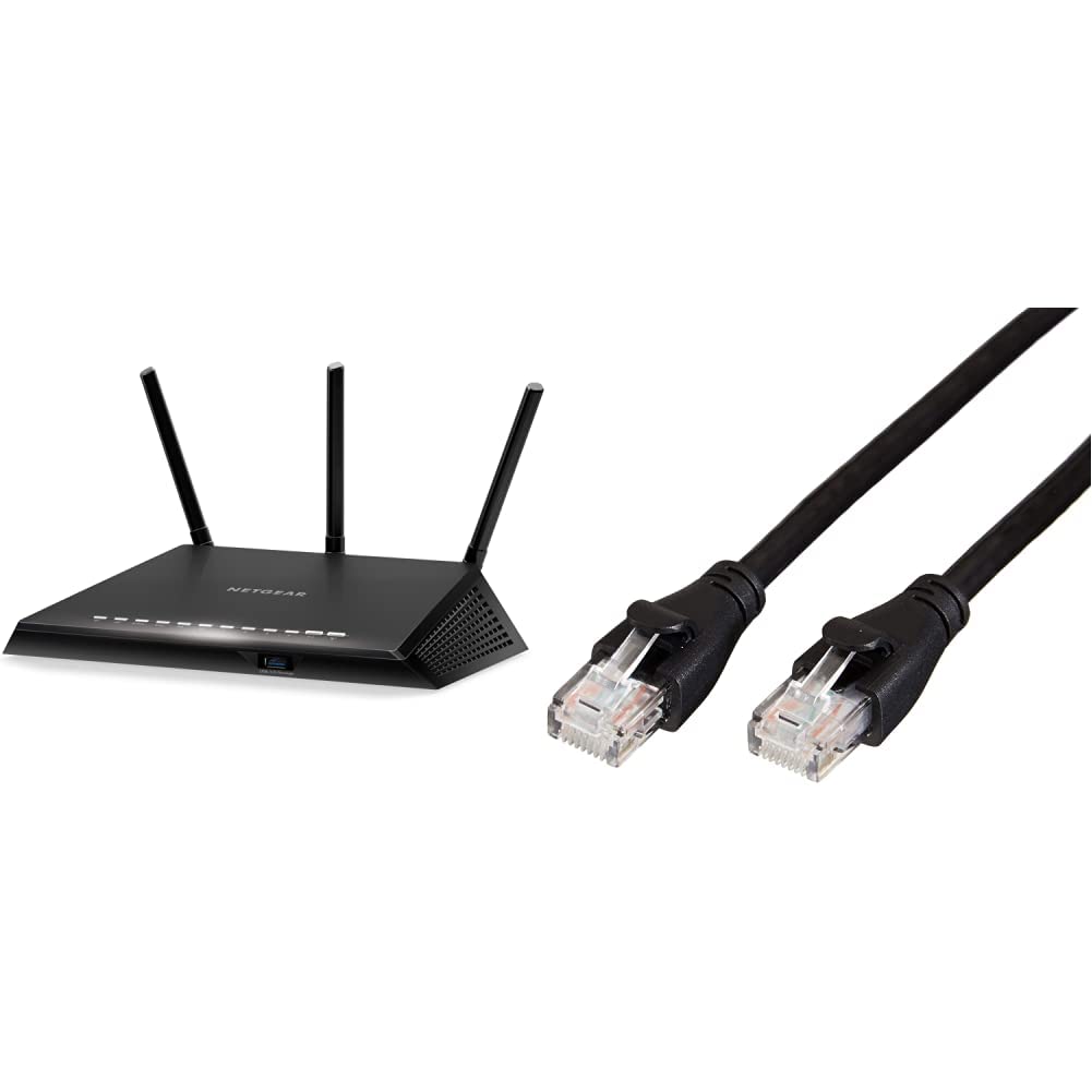 NETGEAR Nighthawk R6700 AC1750 Smart WiFi Router - Dual Band Wireless up to 1750Mbps, Covers 1500 sq ft, Supports 25 Devices | AmazonBasics Cat-6 Ethernet Cable 5ft (1.5m) - High Speed Internet for Gaming, Streaming & Home Office