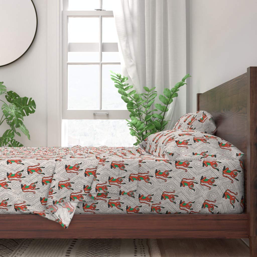 100% Cotton King Size 4-Piece Bed Sheet Set | Diamond Monkeys Jungle Boho Tropical Geometric Print | Soft Breathable Bedding for Home & Guest Room Decor