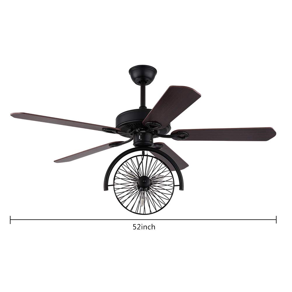 52 Inch Crystal Ceiling Fan with 3 Lights - Industrial Style Chandelier with 5 Reversible Wood Blades for Living Room, Bedroom & Dining Room - Energy Efficient Cooling & Elegant Lighting Solution