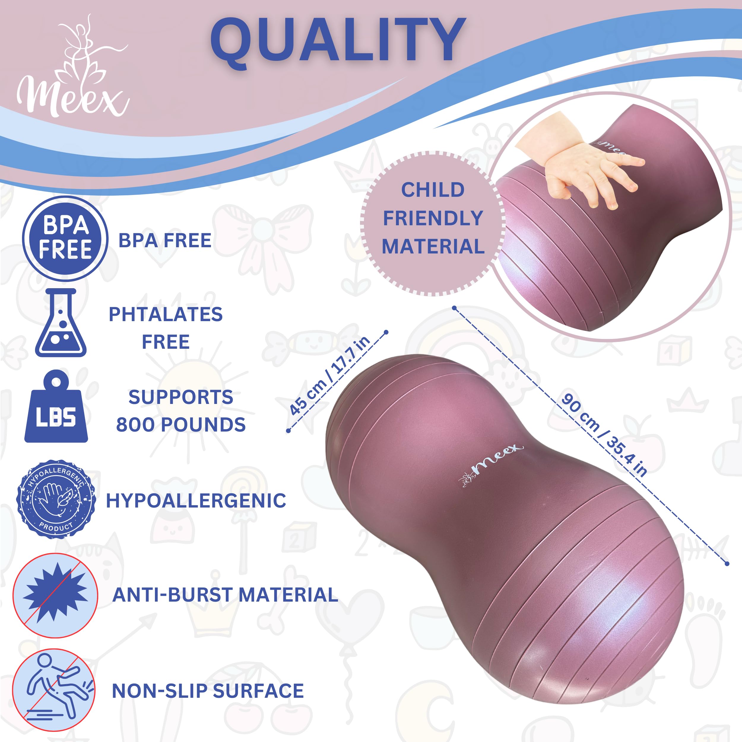 Meex Sensory Peanut Ball for Kids - Therapy & Exercise Yoga Ball to Improve Balance, Motor Skills & Calming Development - Flexible Seating for Autistic Children - Perfect for Classroom, Home & Physical Therapy Sessions