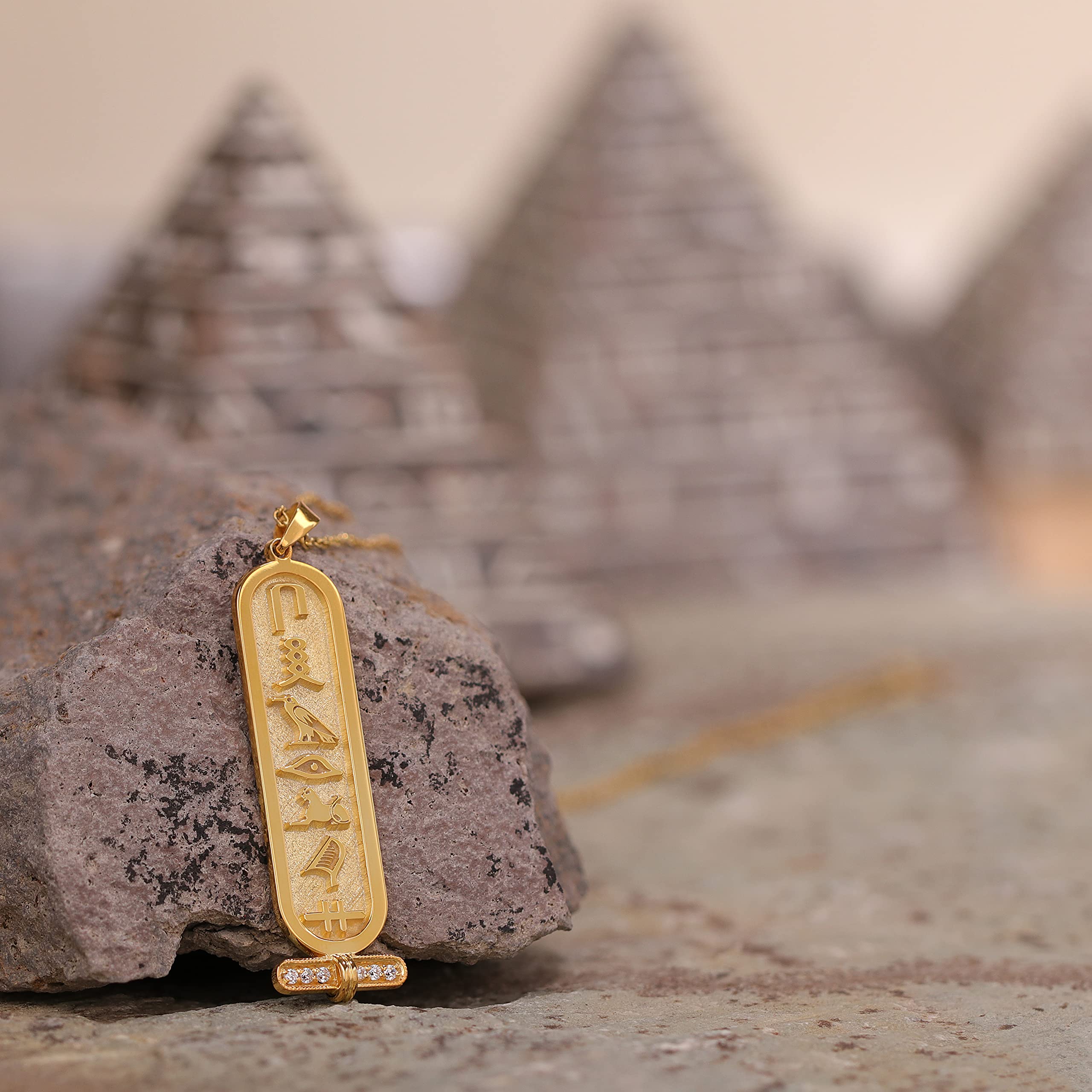 14K Solid Gold Personalized Cartouche Necklace - Custom Egyptian Hieroglyphic Pendant Jewelry for Women | Unique Gift for Anniversary, Birthday & Special Occasions | HStudio Handcrafted Luxury Necklace