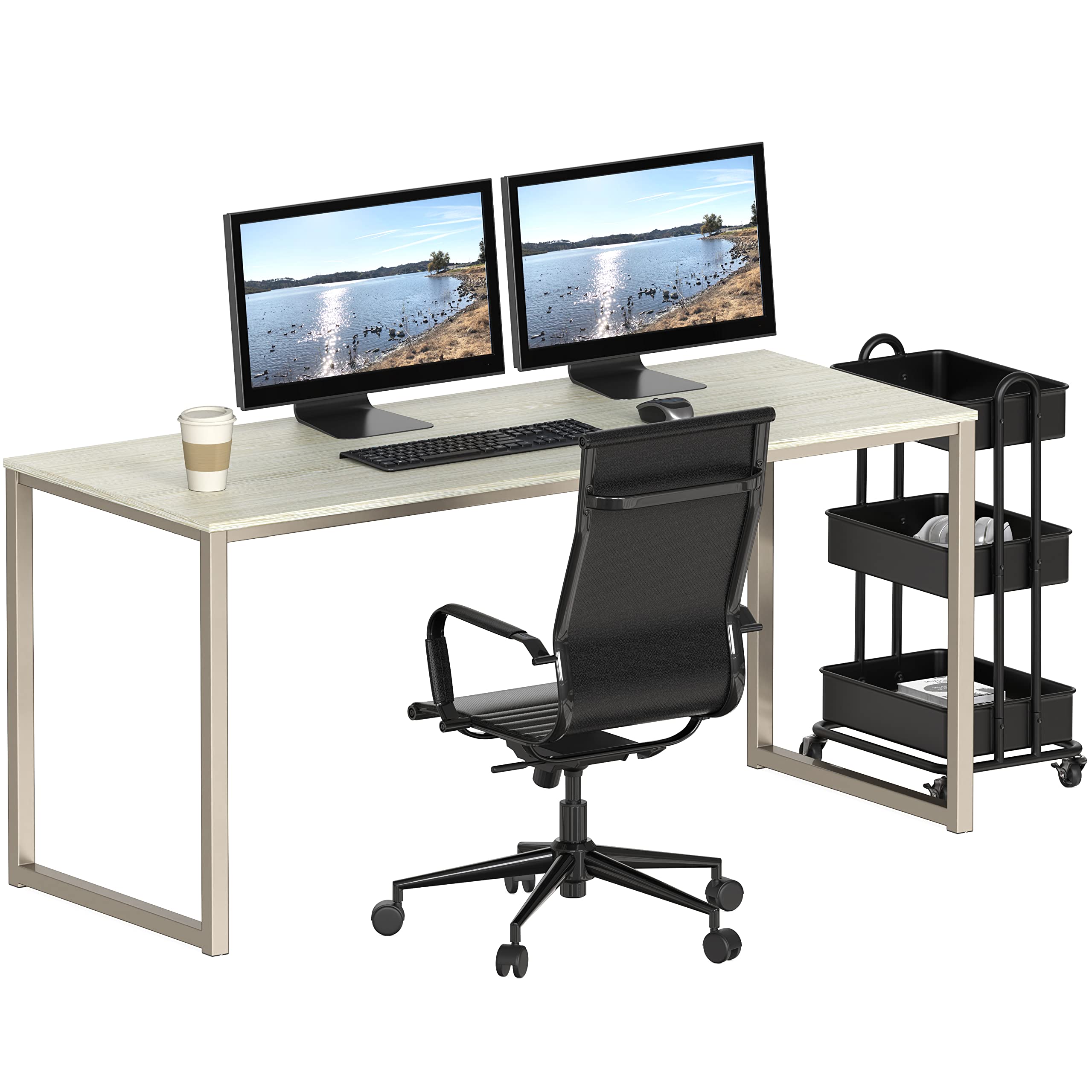 SHW Mission 55-Inch Home Office Computer Desk, Maple Finish - Spacious Workstation for Remote Work, Gaming & Study | Perfect for Small Spaces & Home Offices