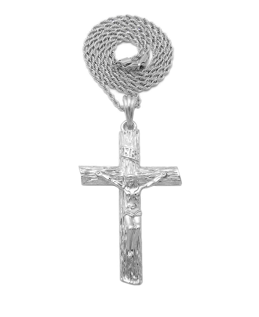 Silver-Tone Crucifix Cross Pendant with Rope Chain Necklace - Religious Jewelry for Men & Women, Perfect for Church, Gifts, and Everyday Wear