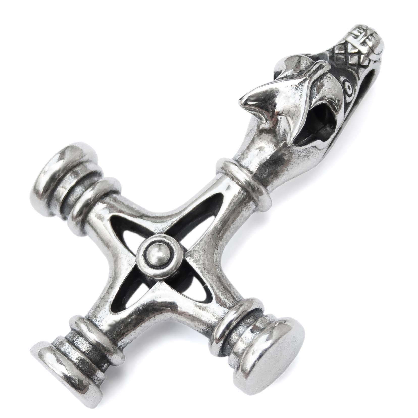 Viking Wolf Cross Necklace 925 Sterling Silver - Large Men's Norse Thor's Hammer & Fenrir Pendant - Handmade Nordic Gothic Jewelry for Men - Perfect for Father's Day Gifts, Viking Cosplay, and Norse Mythology Enthusiasts