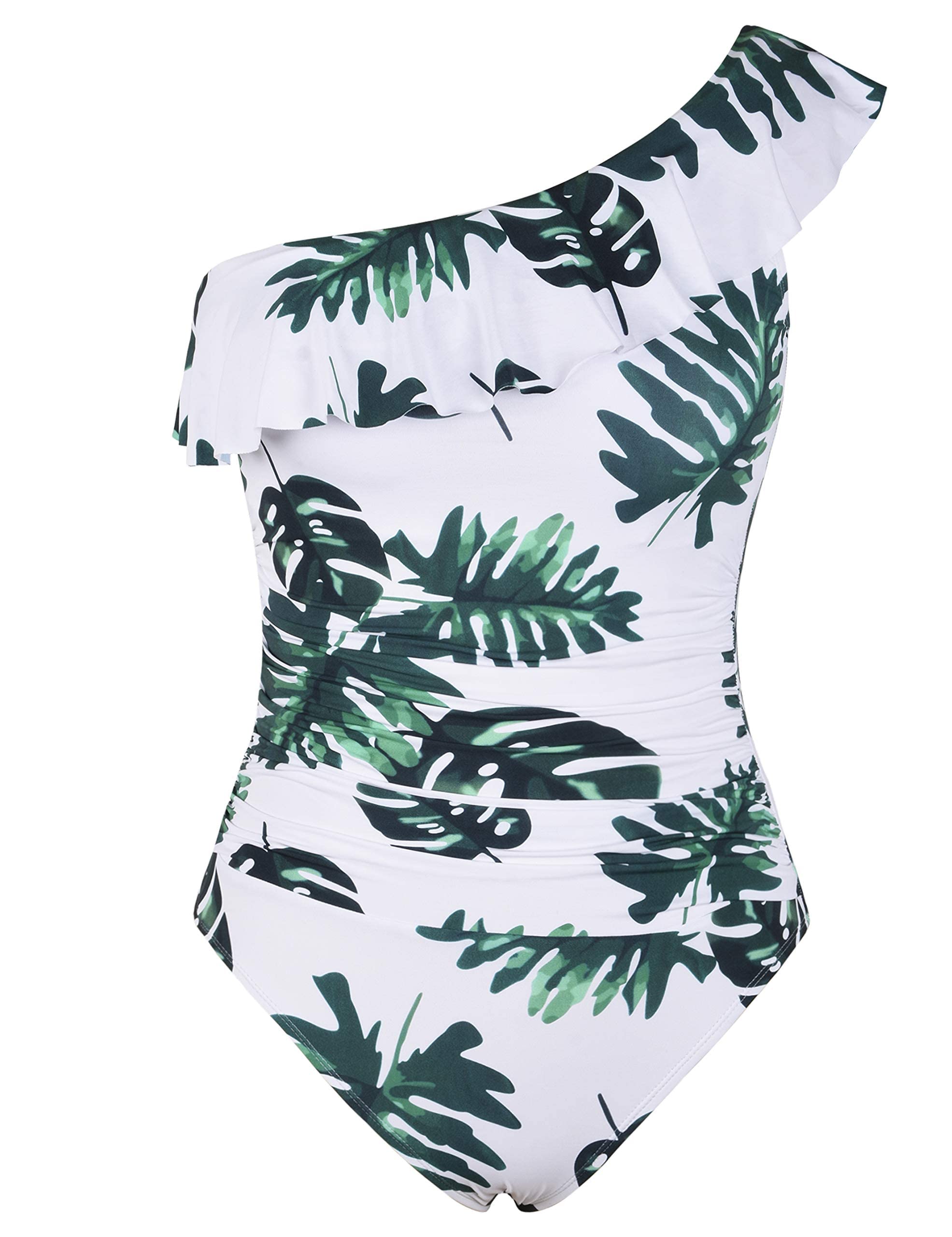 Mycoco Women's One Shoulder Ruched One Piece Swimsuit - Sexy Monokini Bathing Suit for Women, Tummy Control Swimwear for Beach, Pool & Vacation