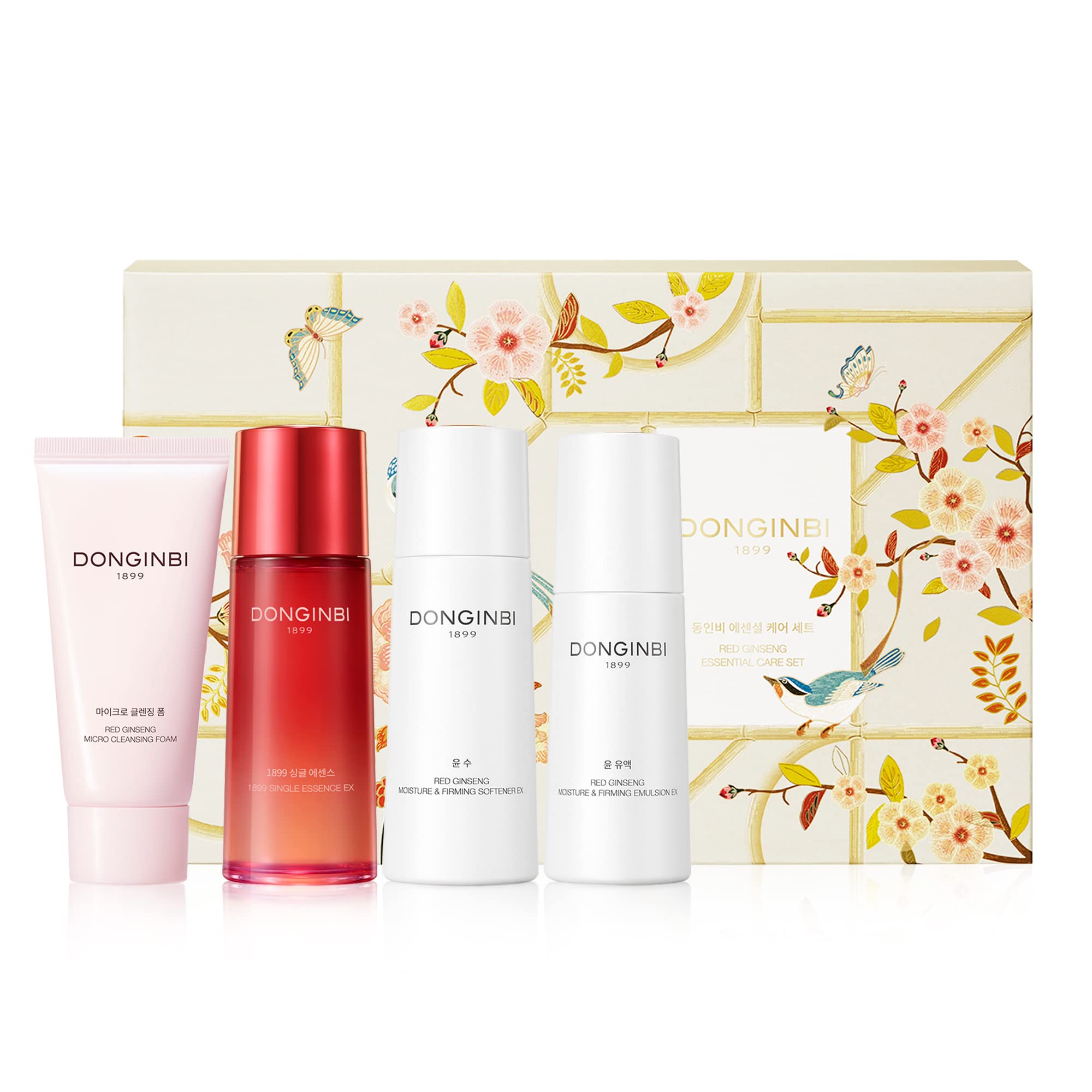 Premium Korean Red Ginseng Skincare Set - Anti-Aging Facial Care Kit with EX Essence, Toner, Emulsion & Cleansing Foam for Hydration & Firming | All Skin Types | Daily Moisturizing Routine for Youthful Glow
