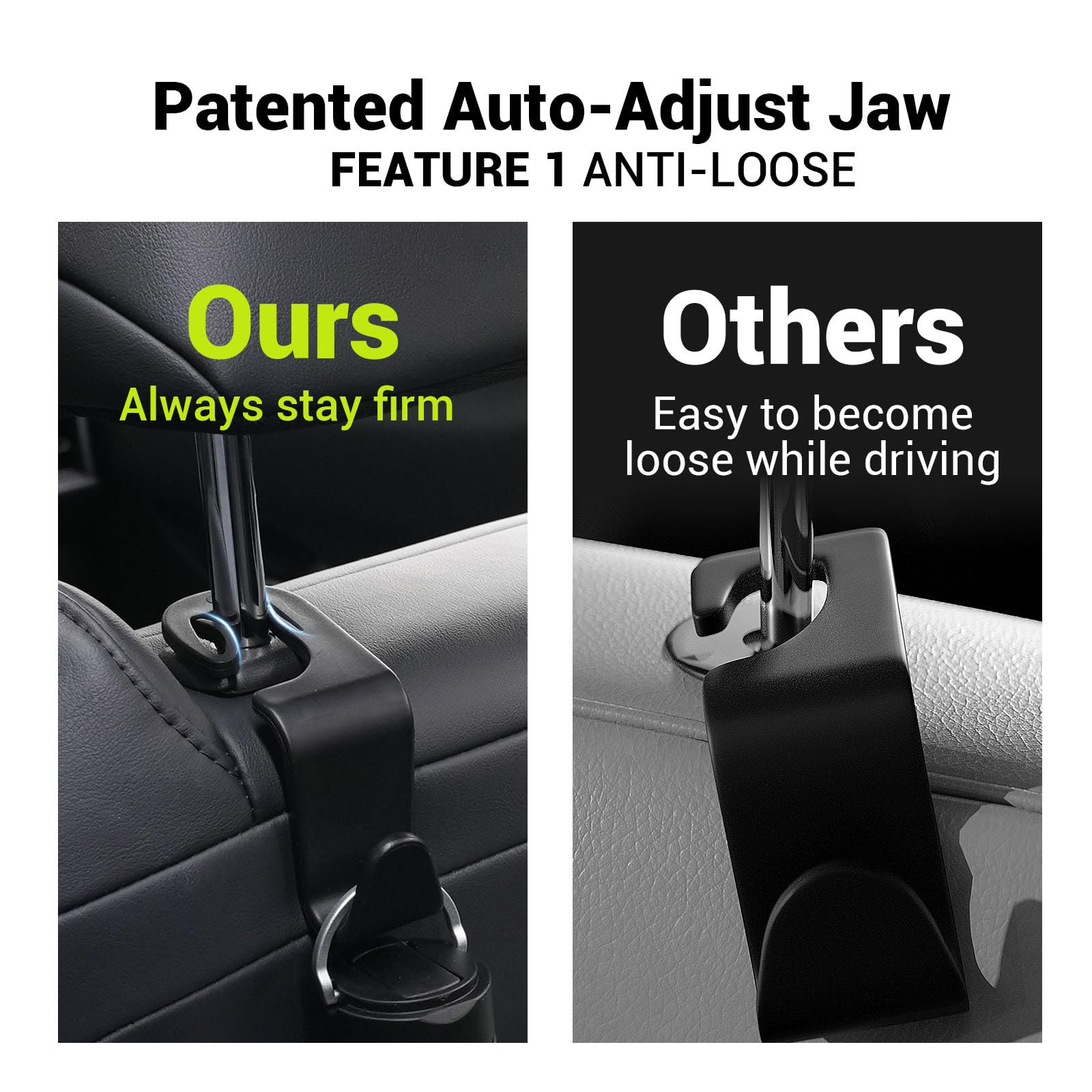 Car Seat Headrest Hook 4 Pack - Durable Purse Holder for Car Organizers, Road Trip Essentials & Car Accessories for Women - Perfect for Travel, Shopping, and Daily Commute