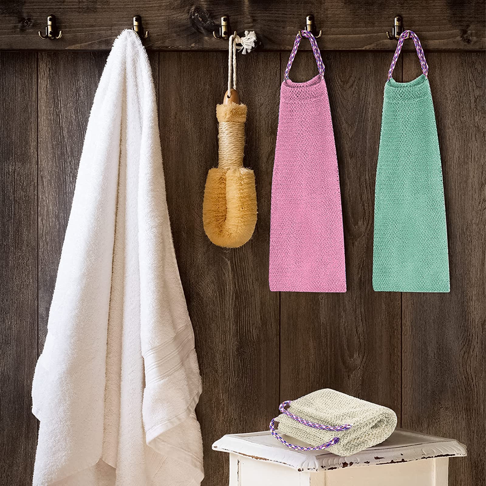 Linkidea 4 Pack African Exfoliating Net - Long Back Scrubber with Ropes for Deep Cleaning & Massage | Exfoliating Wash Towel for Shower, Spa & Body Care | Perfect for Sensitive Skin & Dead Skin Removal
