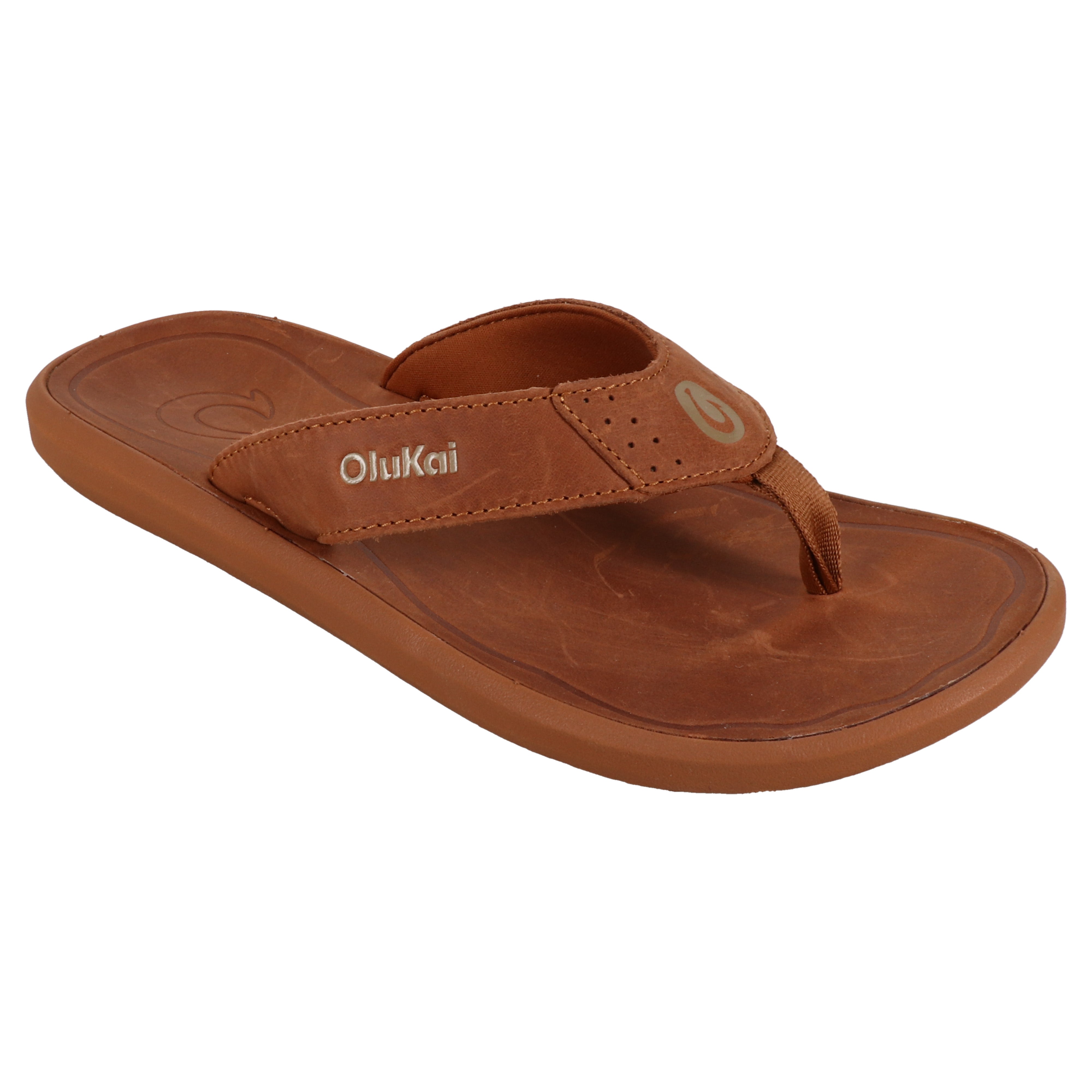 Olukai Pili Brown Men's Sandals - Comfortable & Durable Leather Flip Flops for Beach, Travel & Casual Wear