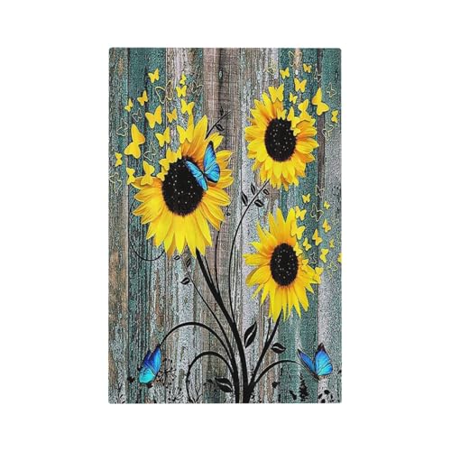 Sunflower Flower Butterfly Blue Wood Plank