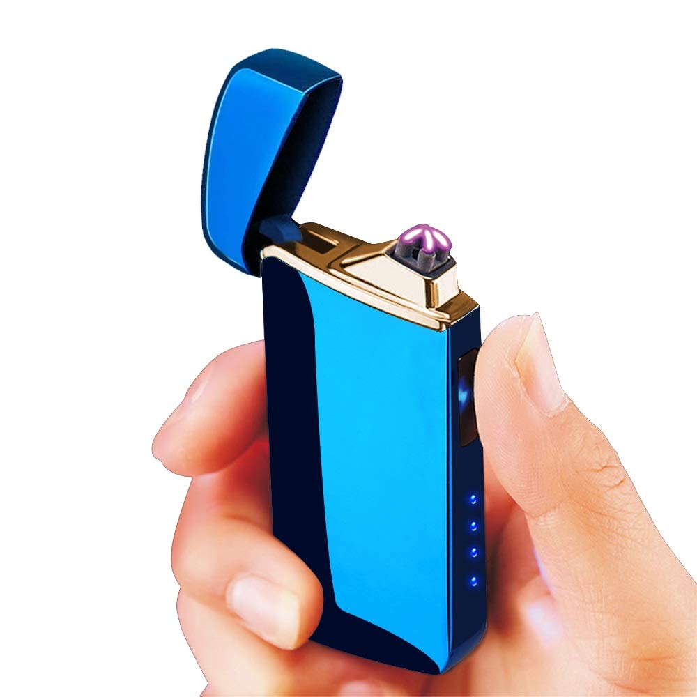 Premium USB Rechargeable Flameless Plasma Lighter - Windproof Dual Arc Electric Lighter with LED Indicator (Blue) | Perfect for Camping, Hiking, Outdoor Adventures & Everyday Use