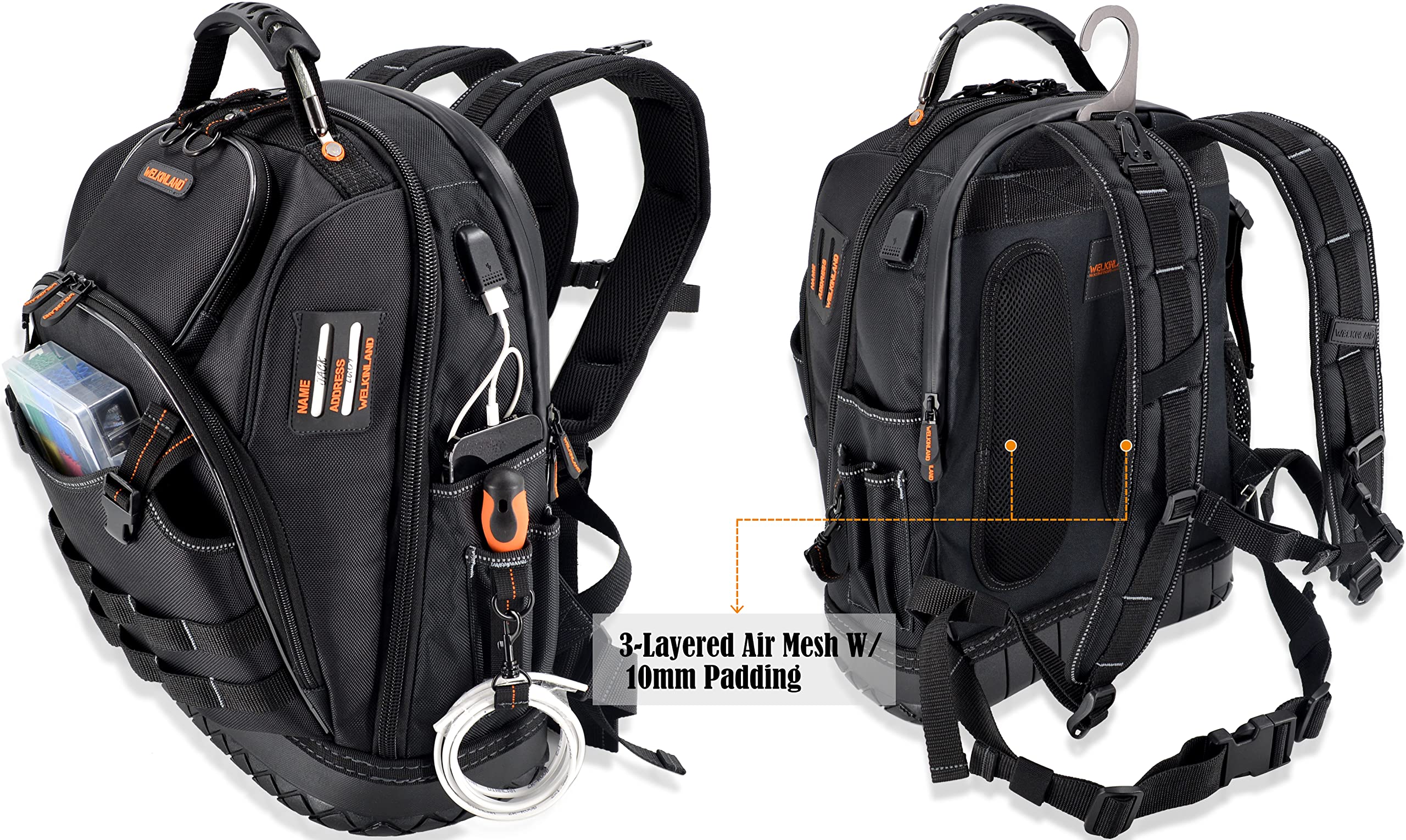 WELKINLAND 77-Pockets Heavy Duty Tool Backpack for Men - Large HVAC & Electrician Tool Bag Backpack for Construction, Repair & Maintenance - Durable Work Backpack for Professionals & DIY Enthusiasts