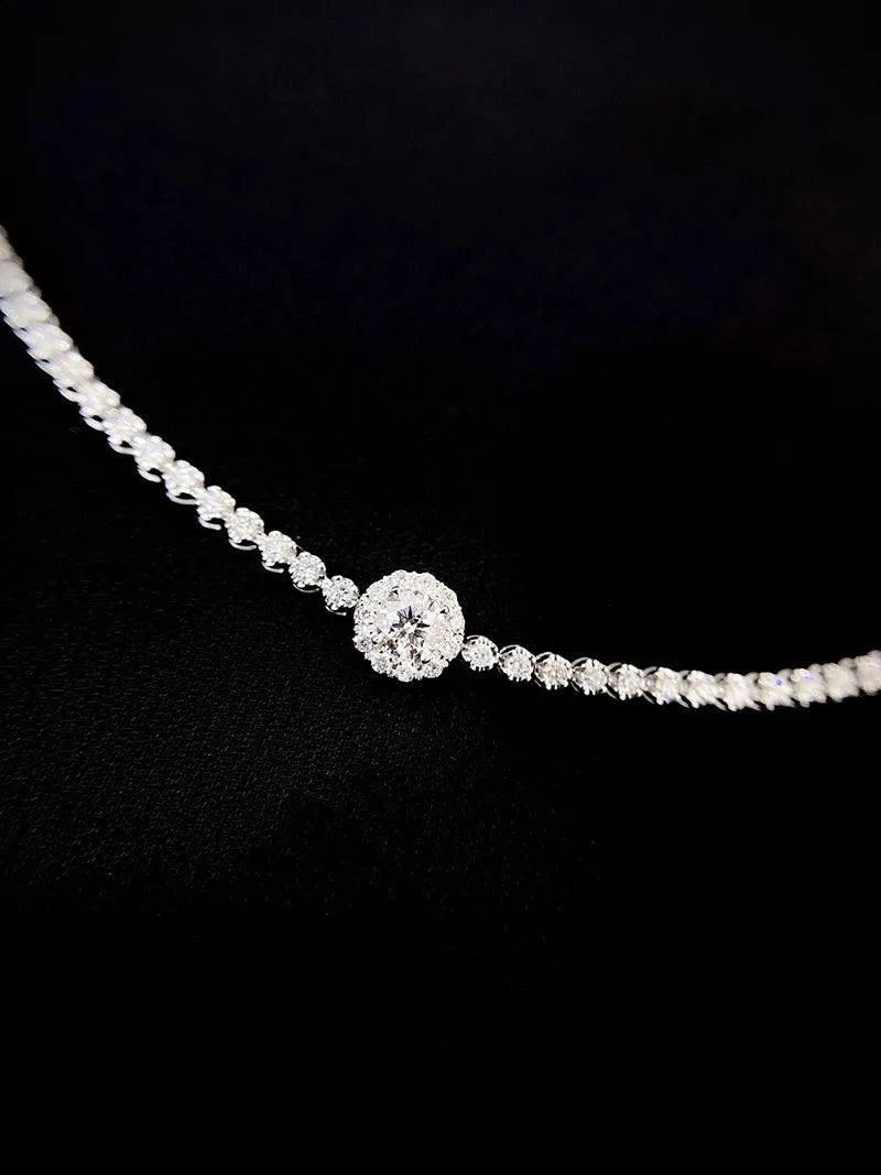18K White Gold Diamond Bracelet for Women - Luxury Round Design Real Natural Diamond Engagement Wedding Jewelry Gift (Perfect for Anniversaries, Proposals & Special Occasions)