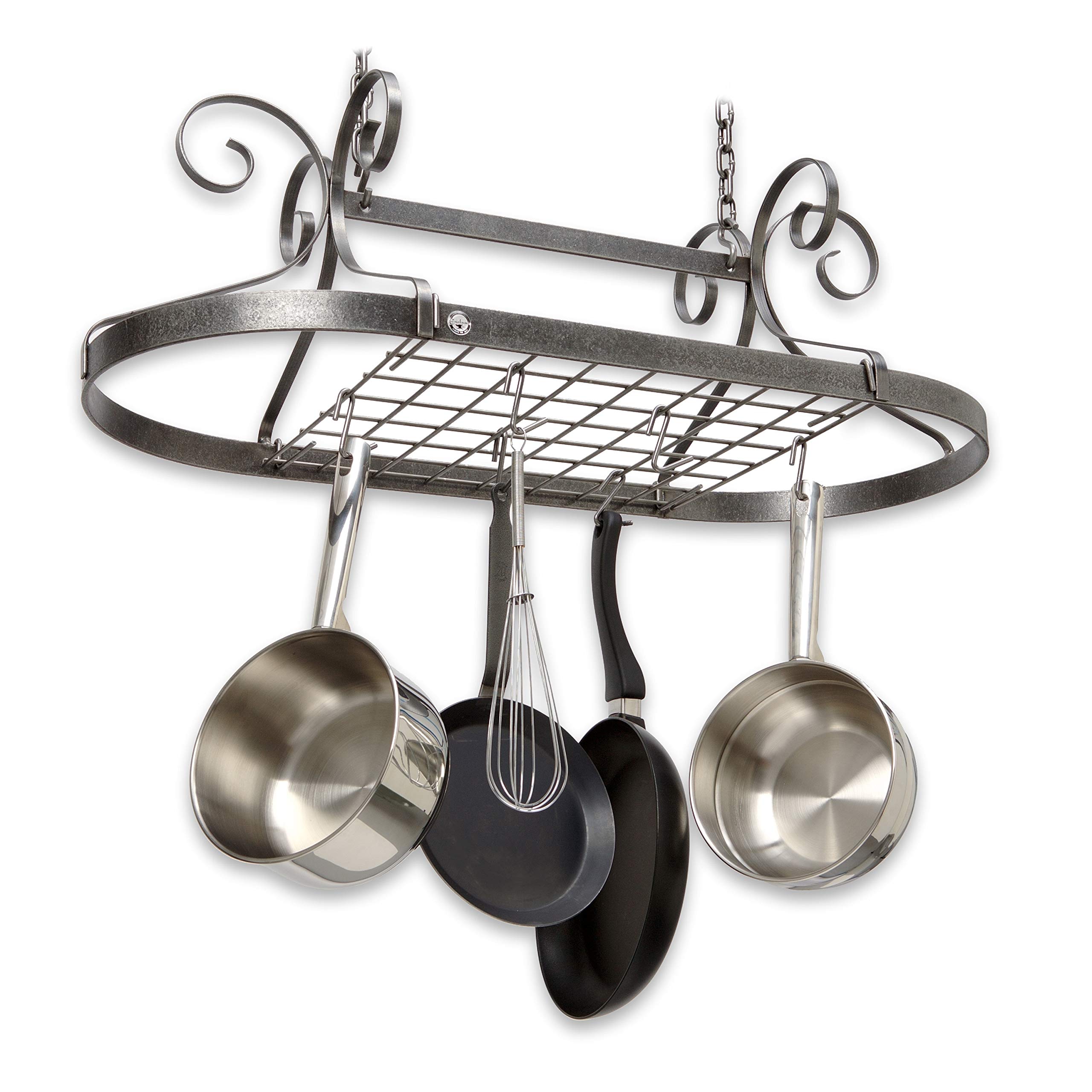Handcrafted Scrolled Oval Rack - Hammered Steel Wall Mounted Pot Rack for Kitchen Organization & Rustic Home Decor | Perfect for Hanging Pots, Pans & Utensils in Farmhouse or Country Style Kitchens