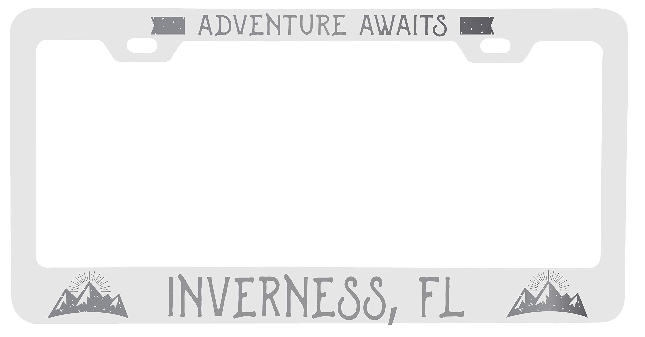 Laser Engraved Metal License Plate Frame - 'Adventures Awaits' Design - Durable Car Accessory for Florida Road Trips & Outdoor Travel