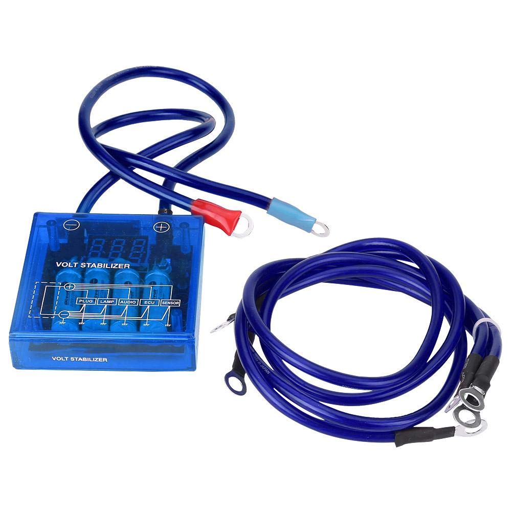 12V Universal Digital Voltage Stabilizer & Regulator Kit for Cars & Trucks - Includes 3 Ground Cables (Blue) | Improve Electrical Stability & Protect Vehicle Electronics