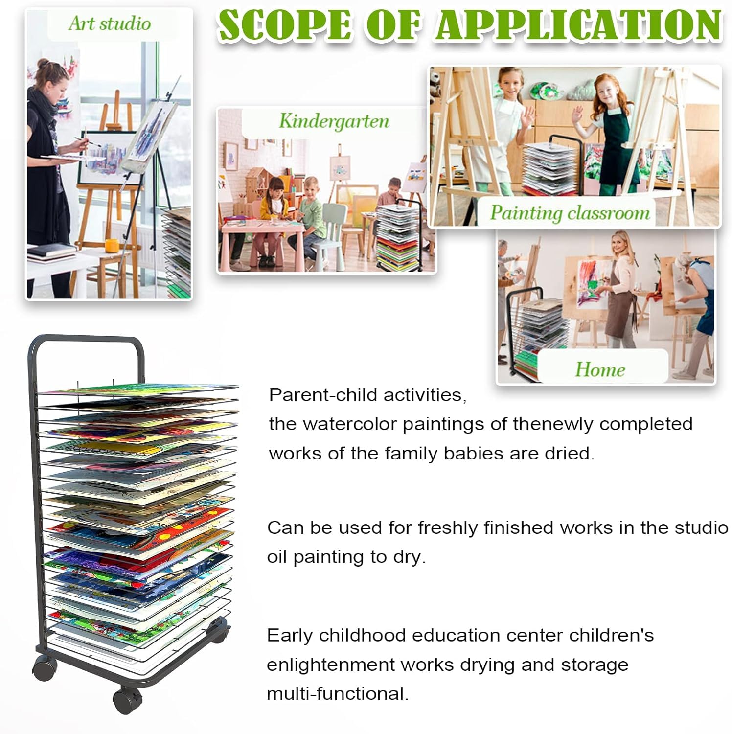 20-Shelf Mobile & Wall Mountable Art Drying Rack - Heavy Duty Painting Storage Organizer for Art Studios, Classrooms & Home Use - Perfect for Drying Paintings, Drawings & Craft Projects