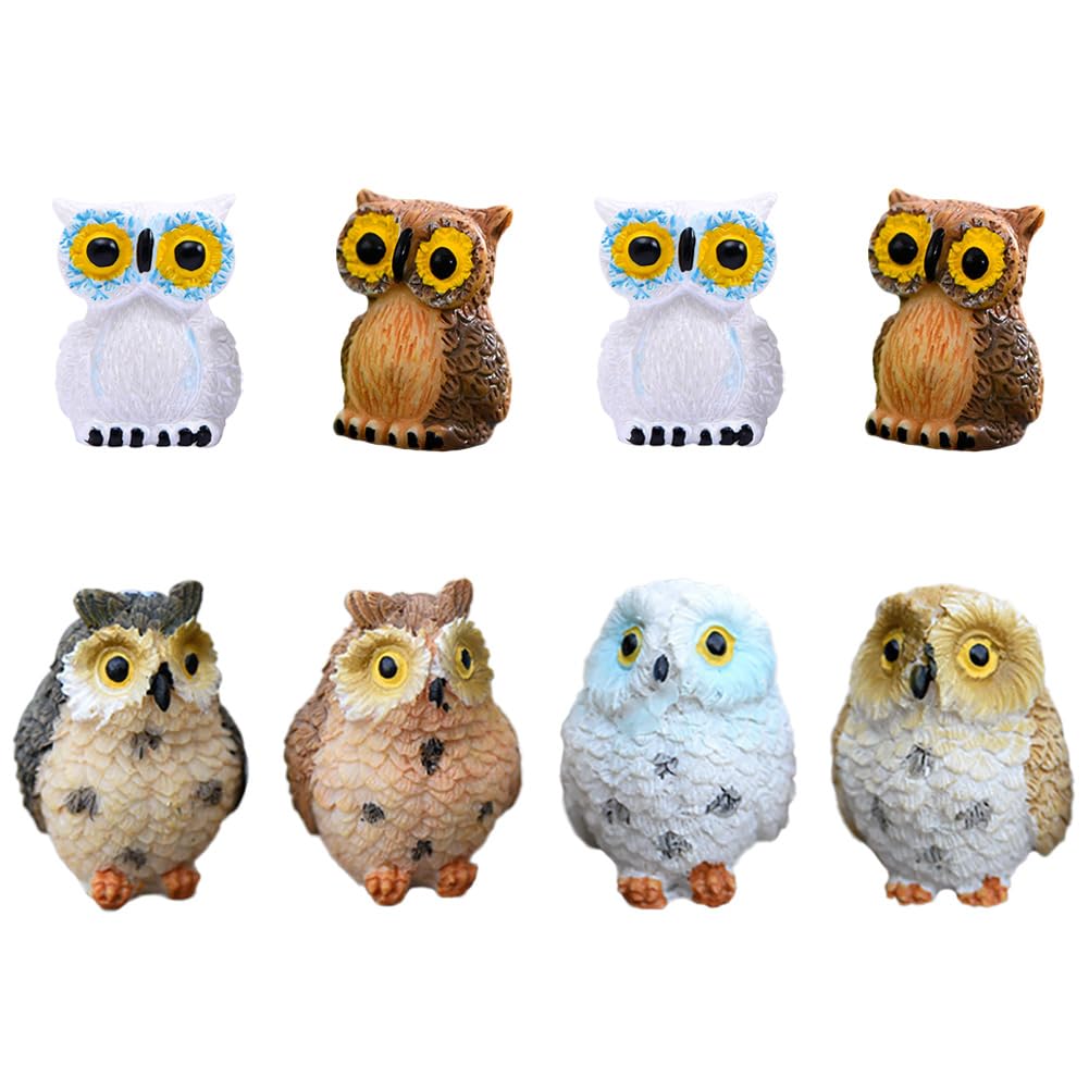 8Pcs Mini Owl Garden Figurines - Cute Miniature Owl Decor for Fairy Gardens, Moss Landscaping, Bonsai Displays & Home Ornaments | Perfect for DIY Crafts, Tabletop Displays & Outdoor Garden Decor