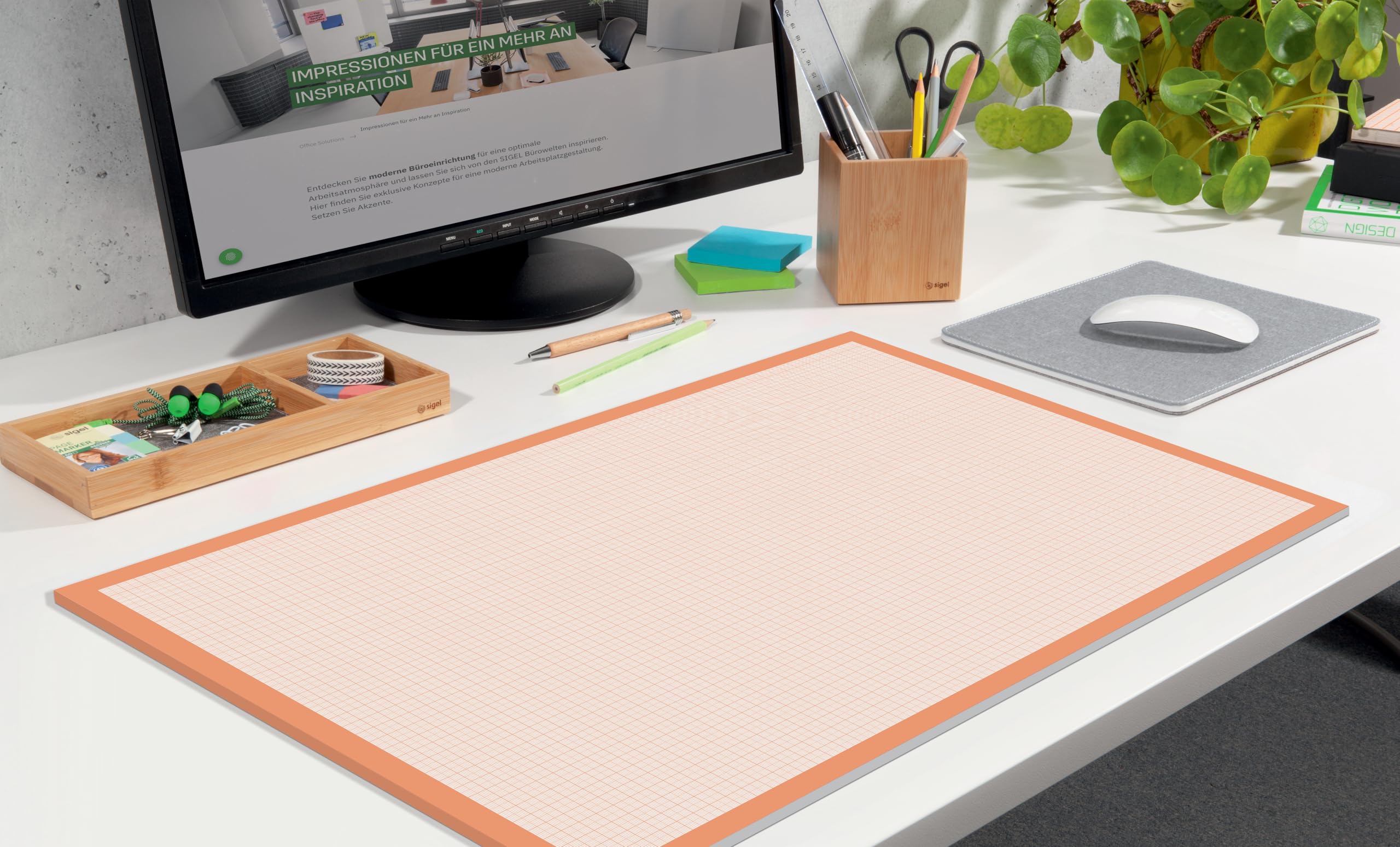 HO270 59.5 x 41 cm Orange Square Paper Desk Pad - Premium Grid Writing Surface for Office, School & Home Workspace Organization