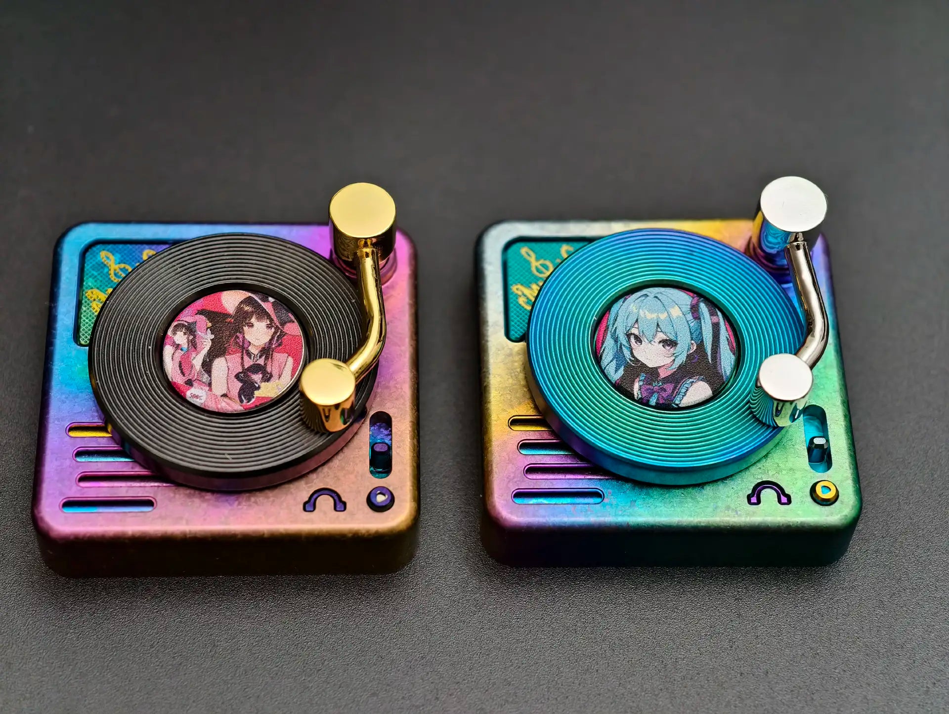Custom 4U Personalized Titanium Alloy Keycaps for Record Players - Artistic Timascus Decorative Keycaps for Mechanical Keyboards (Perfect for Audiophiles & Keyboard Enthusiasts)