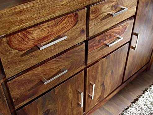 Gfine Solid Sheesham Wood Sideboard - 4 Doors & 4 Drawers, 160x40x95cm - Perfect for Living Room Storage, Dining Room Buffet & Entryway Organization