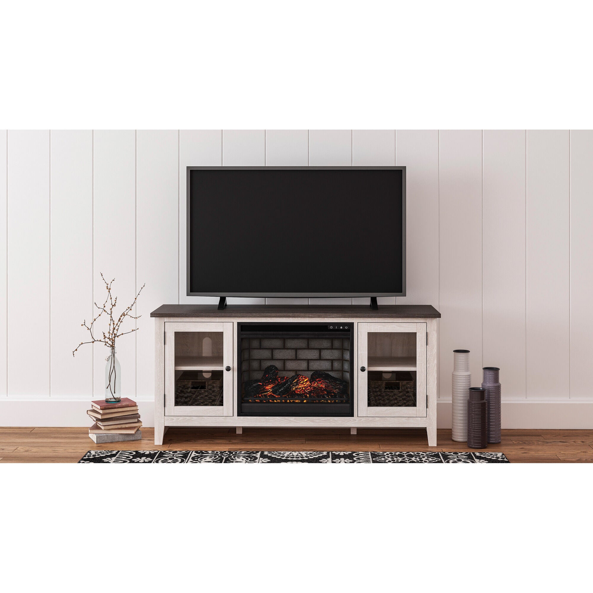 Dorrinson 60 Inch Infrared Electric Fireplace Console - Modern Electric Heater with Remote Control & Realistic Flame Effect - Perfect for Living Room, Bedroom, and Office Heating