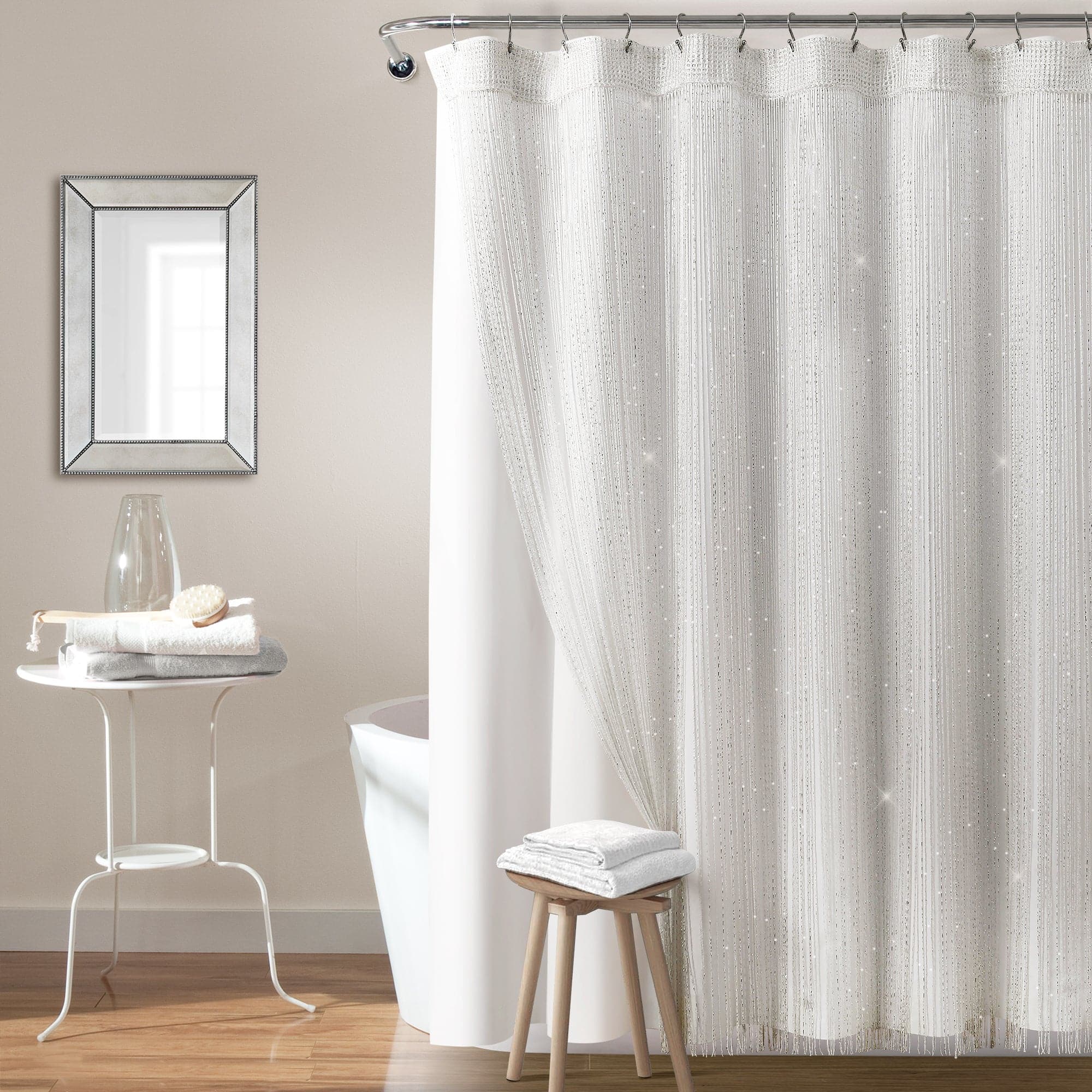 Night Sky Starry String Thread Shower Curtain Set with PEVA Lining - Waterproof Bathroom Decor for Kids & Adults, Perfect for Galaxy Themed Bedrooms & Spa Bathrooms
