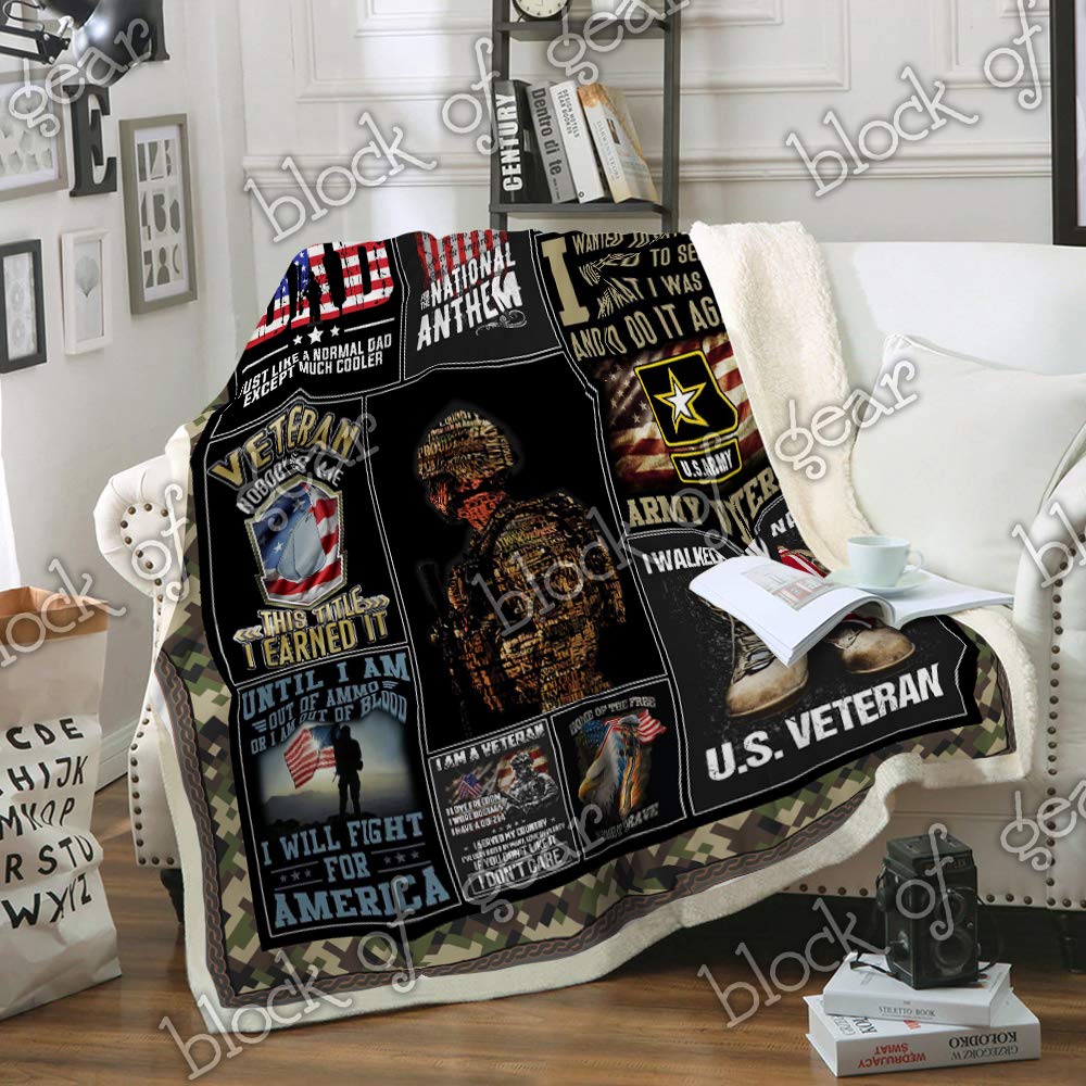 GEEMBI My Dad is Veteran Sofa Blanket SK3 - Ultra Soft Adult Sherpa Fleece Throw Blanket, Reversible Bedding Blanket for Couch, Bed & Decor - Best Gift for Veterans, Father's Day & Christmas - Cozy for Winter Nights, Movie Time & Camping
