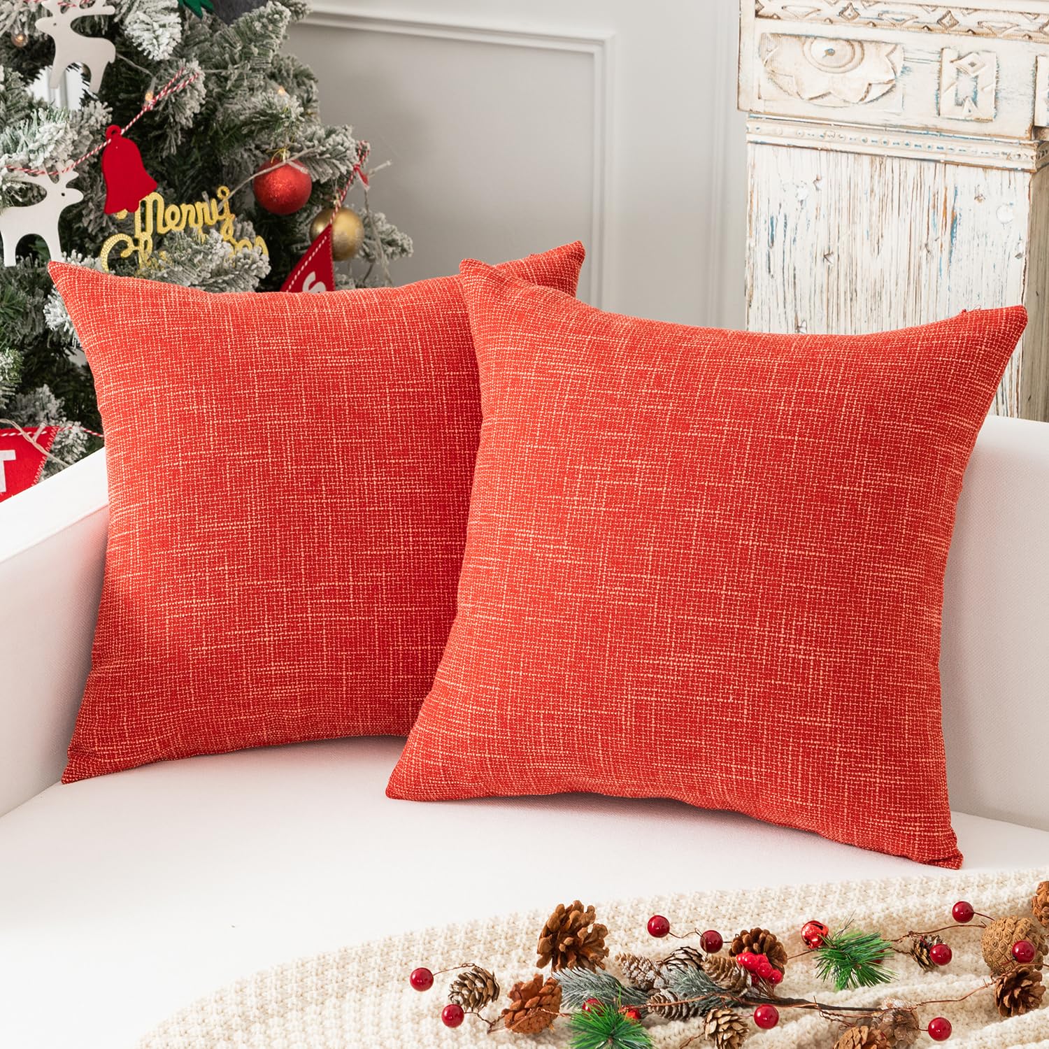 Kevin Textile Set of 2 Fall Pillow Covers - 20x20 Inch Decorative Linen Square Throw Pillow Cases for Sofa, Couch & Home Decor (Burnt Brick) - Perfect for Autumn Living Room, Bedroom & Seasonal Home Styling