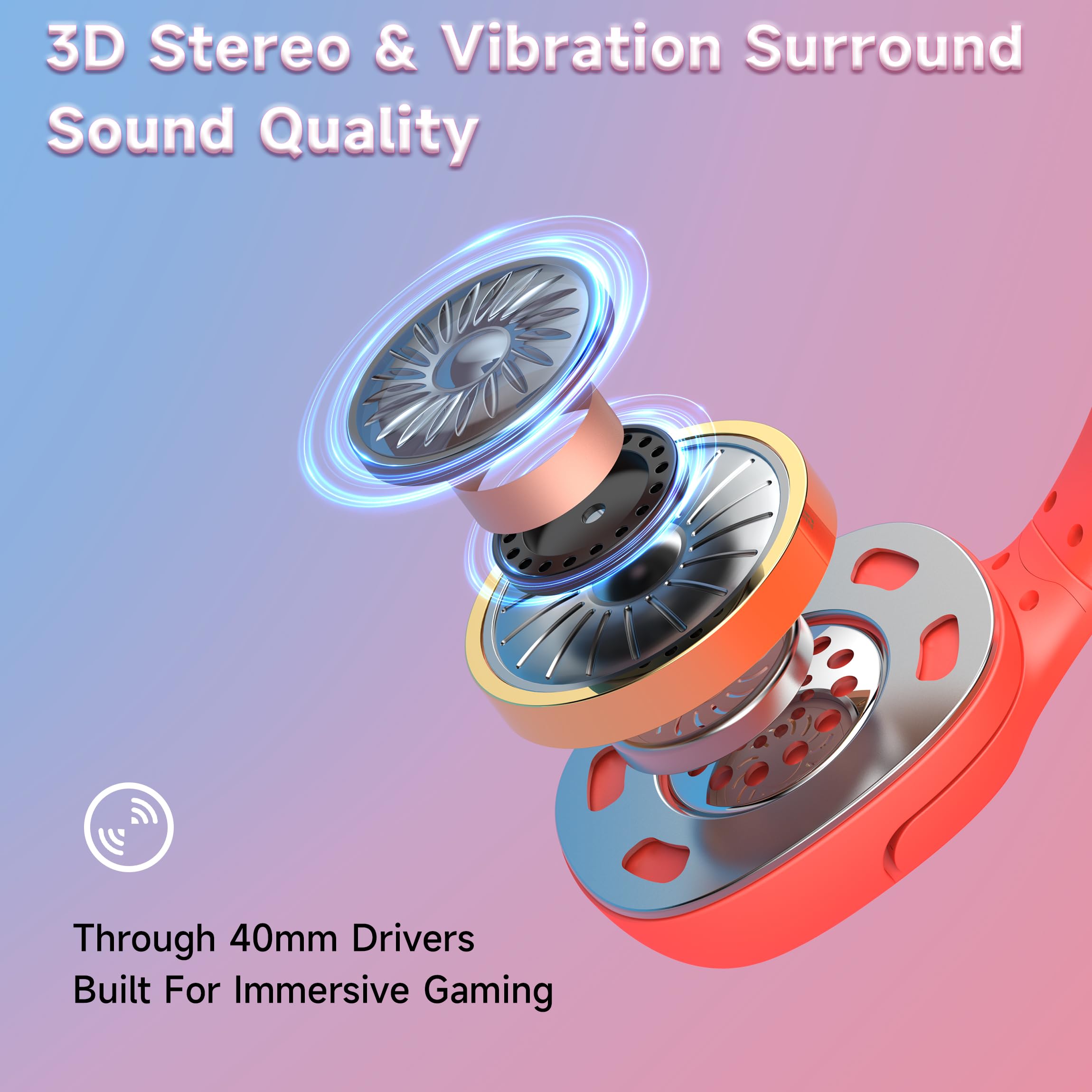 Best Wireless Gaming Headset for Nintendo Switch/Lite/OLED - Noise Cancelling Headphones with Mic for Fortnite, Sports & Online Gaming (Red/Blue) - Perfect for Competitive Play & Long Gaming Sessions