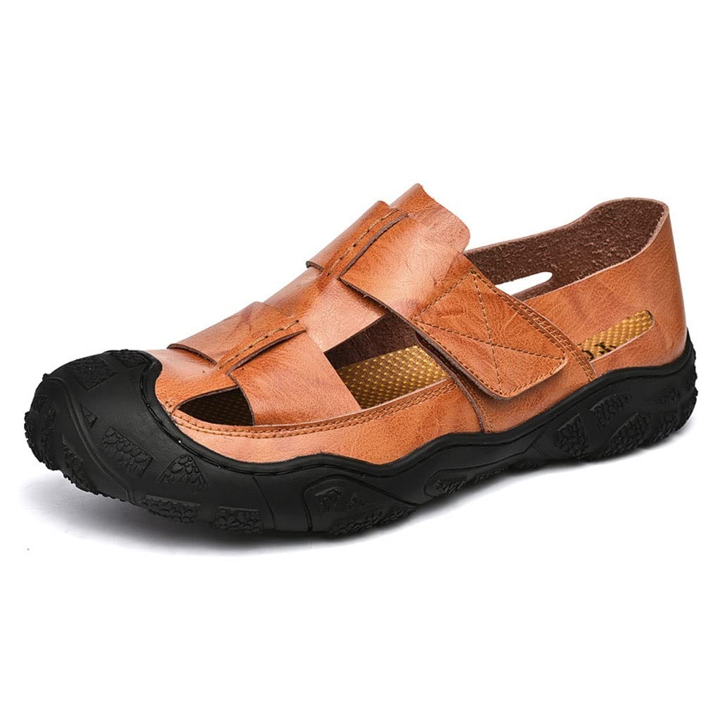 Breathable Handmade Hollow Out Flat Bottom Sandals for Men - Casual Sewing Sandals in Brown, Size 10 - Perfect for Beach, Vacation & Summer Outdoor Activities