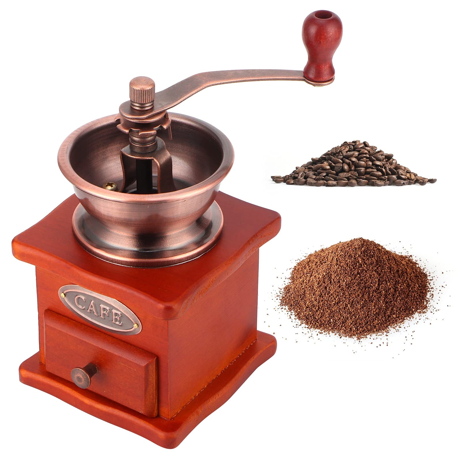 Premium Manual Coffee Grinder - Vintage Wooden Hand Crank Mill for Fresh Ground Coffee Beans, Durable & Wear-Resistant - Perfect for Home, Camping & Travel Brewing