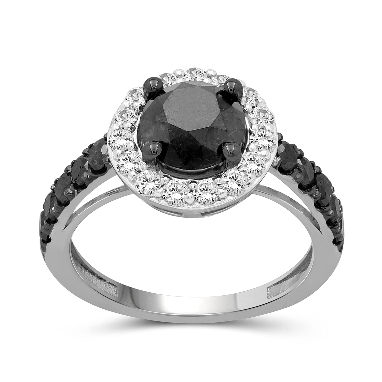 3.00CTW Black & White Diamond Halo Engagement Ring for Women - Sterling Silver Wedding Band with Halo Setting - Elegant Anniversary & Birthday Gift by JEWELEXCESS - Perfect for Proposals, Weddings & Special Occasions